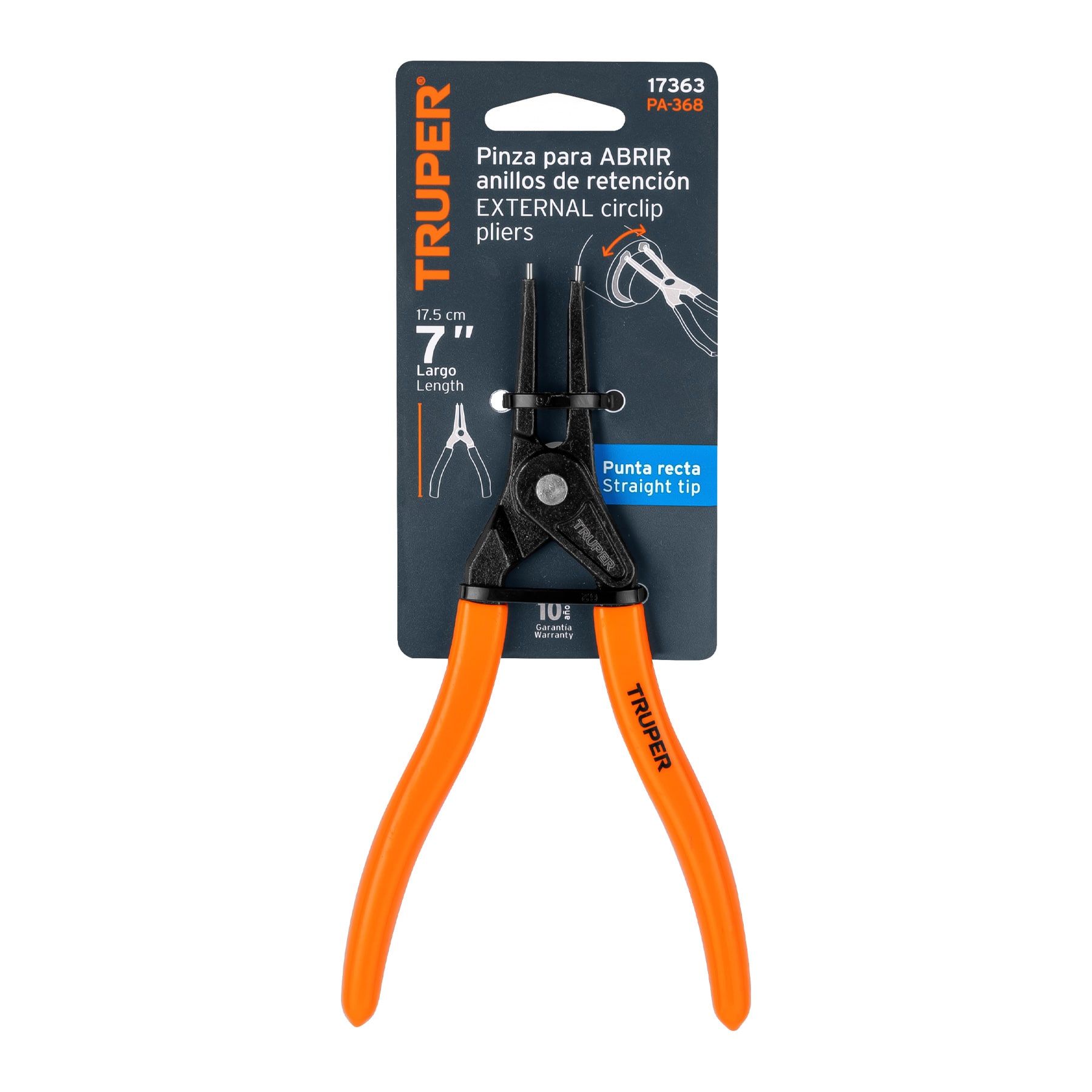 Pinza para abrir anillos de retención 7",punta recta, TRUPER TRUPER