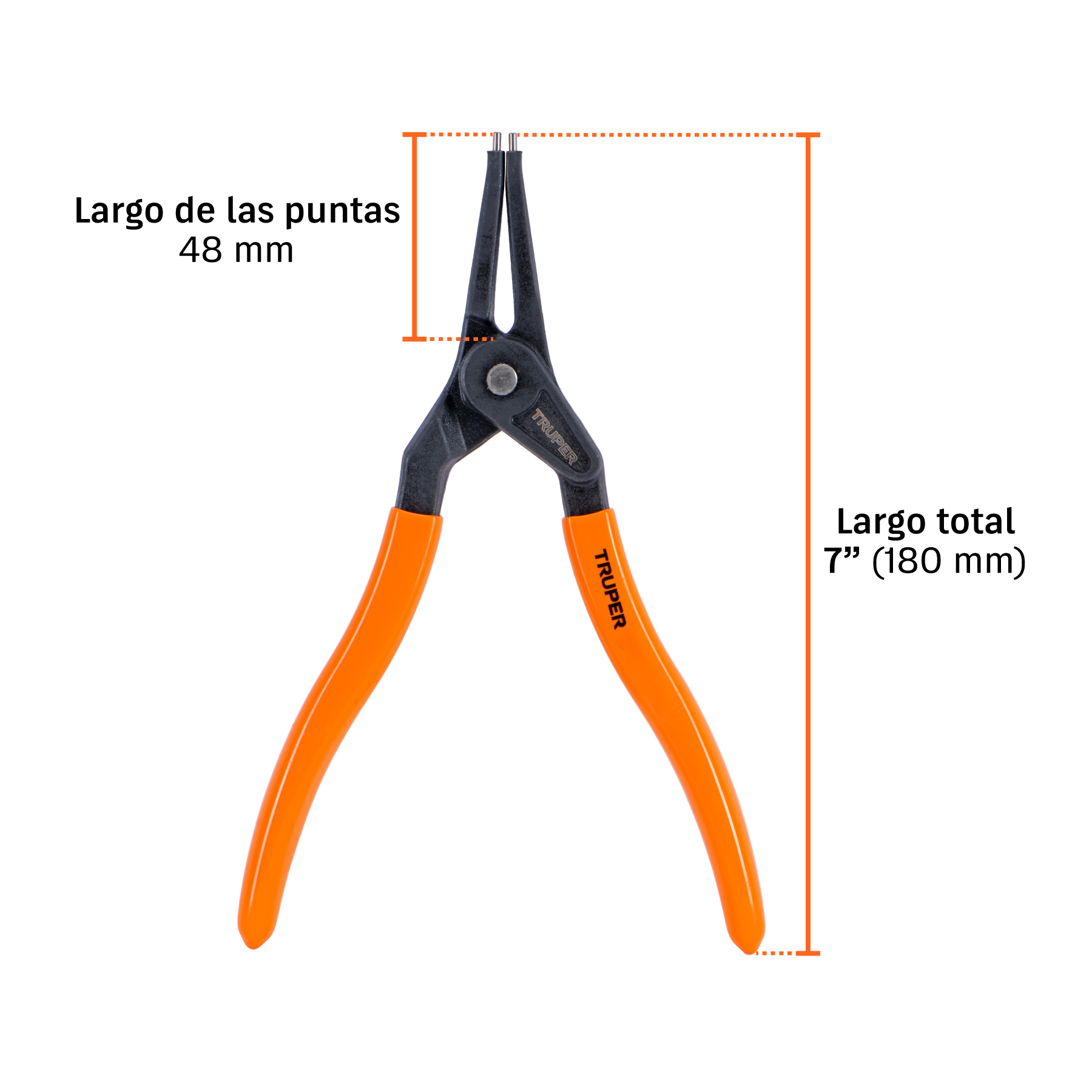 Pinza para abrir anillos de retención 7",punta recta, TRUPER TRUPER