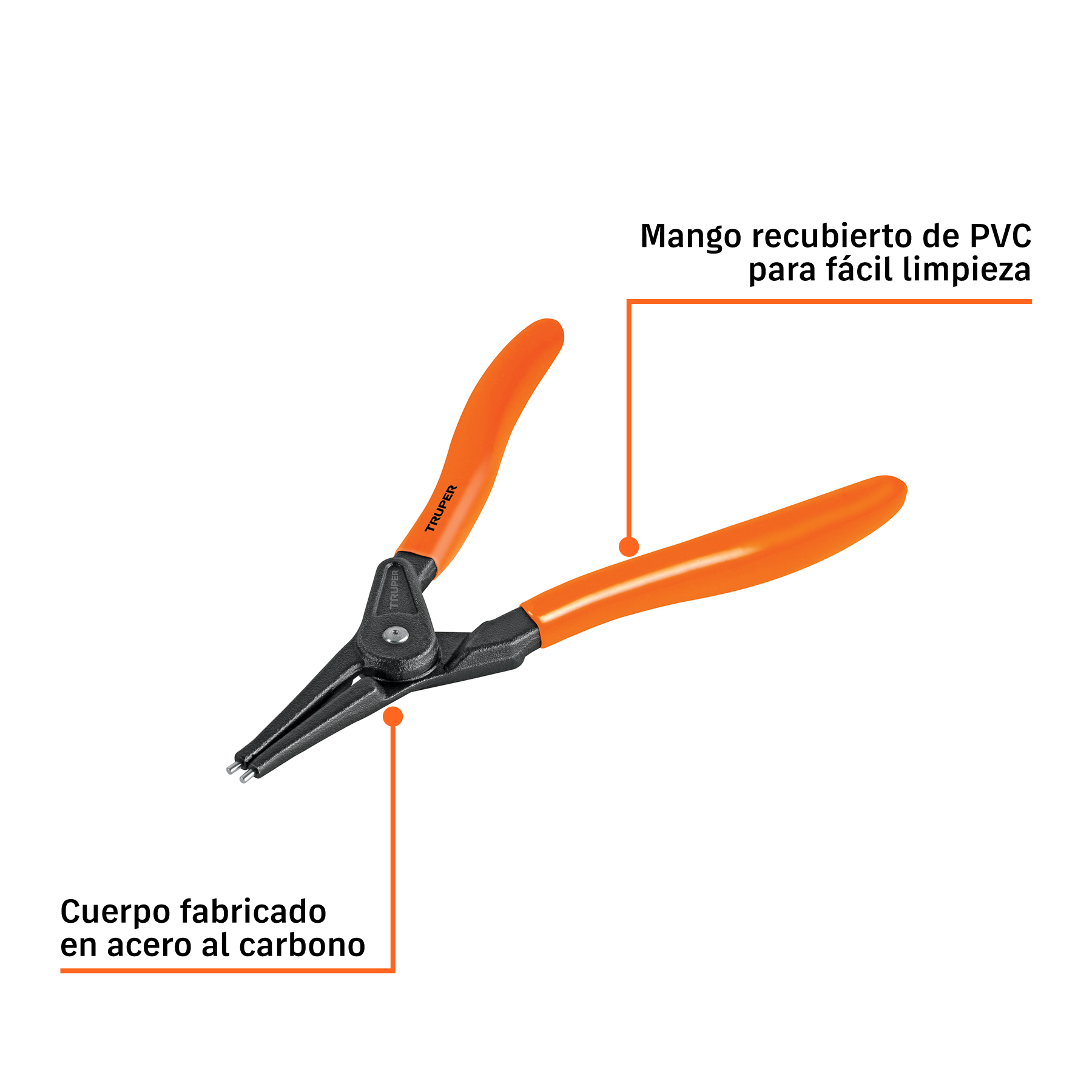 Pinza para abrir anillos de retención 7",punta recta, TRUPER TRUPER