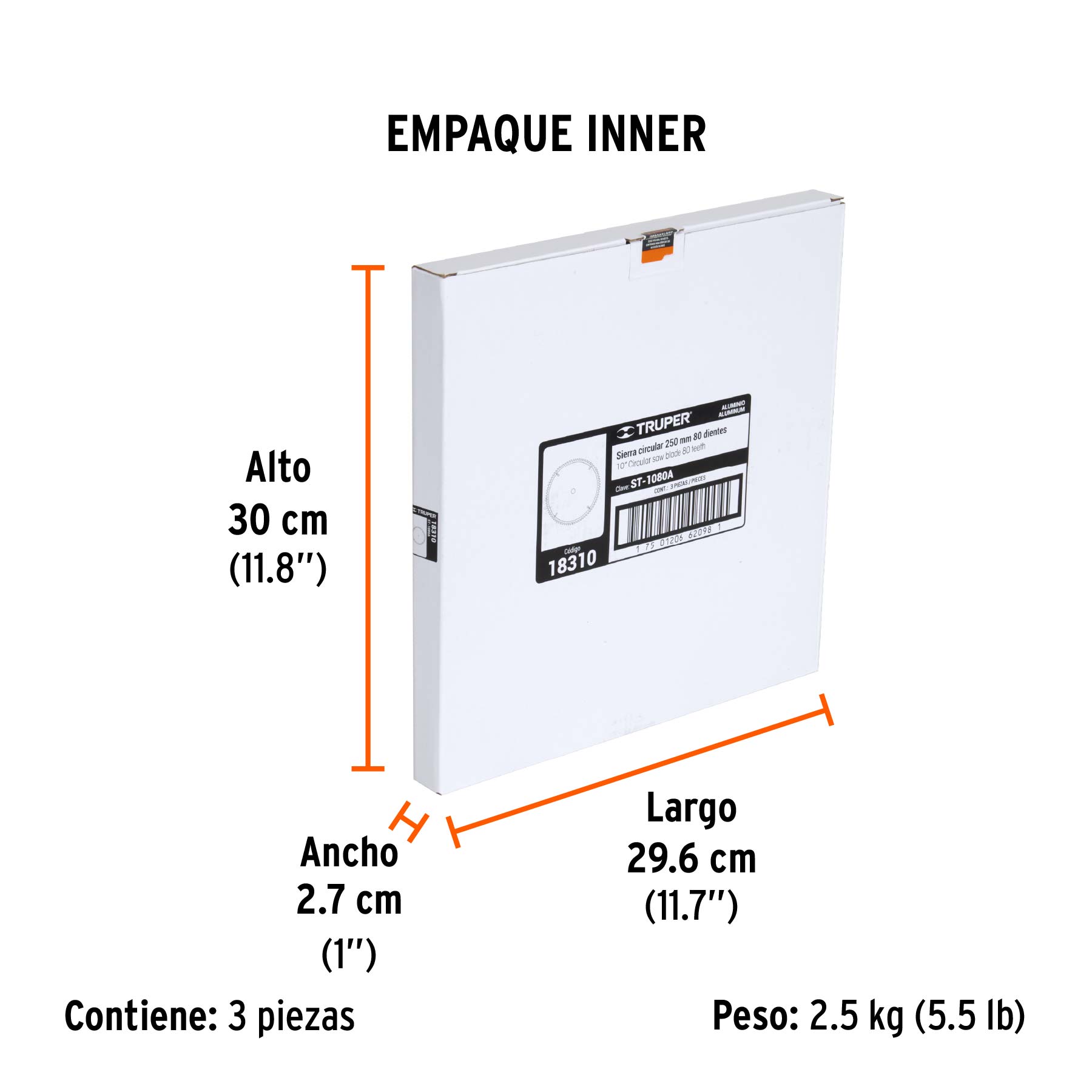Disco sierra 10" para aluminio, 80 dientes centro 5/8" TRUPER