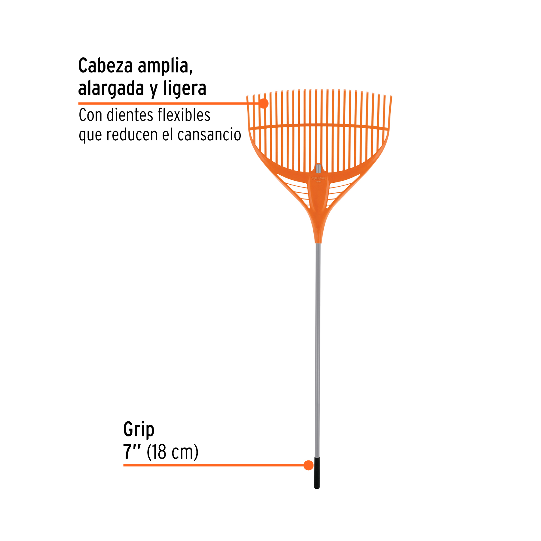 Escoba plástica para jardín, 39 dientes, mango de acero 60" TRUPER