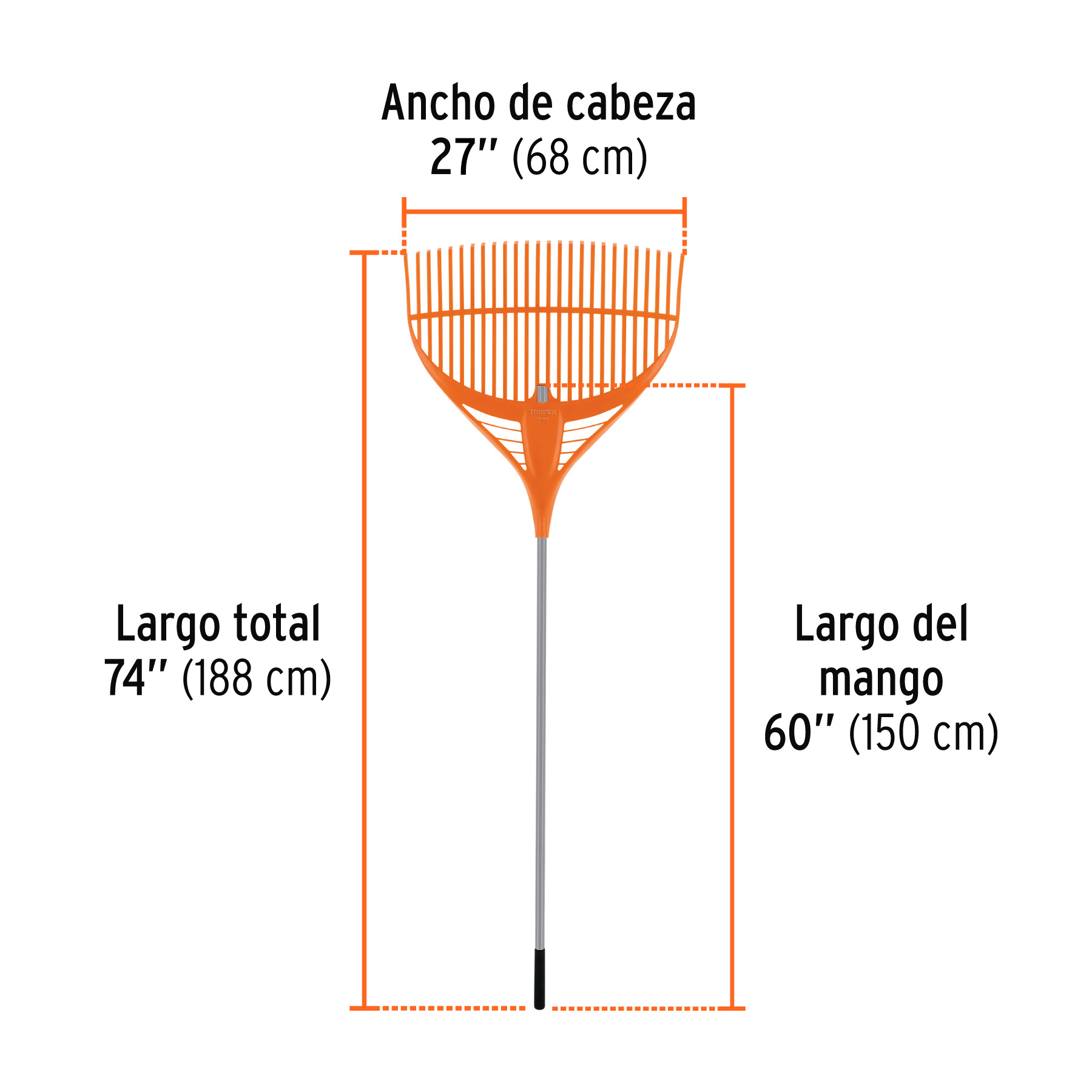 Escoba plástica para jardín, 39 dientes, mango de acero 60" TRUPER