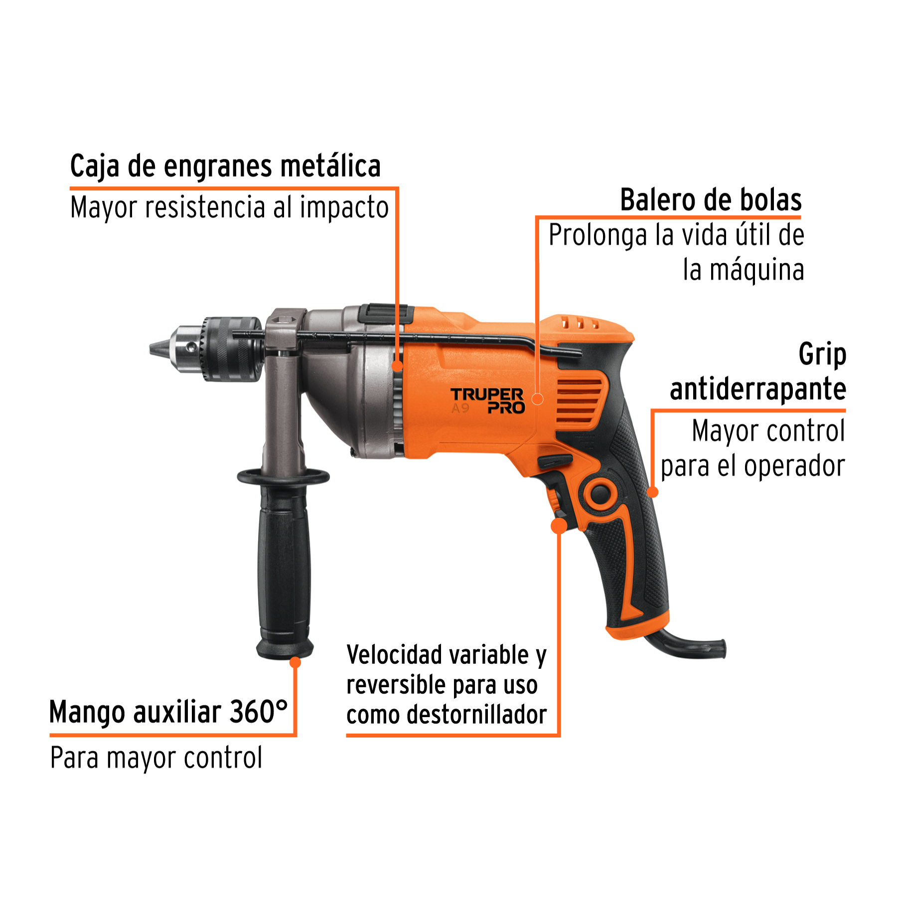 Rotomartillo/destornillador 1/2", 850W, TRUPER PRO TRUPER