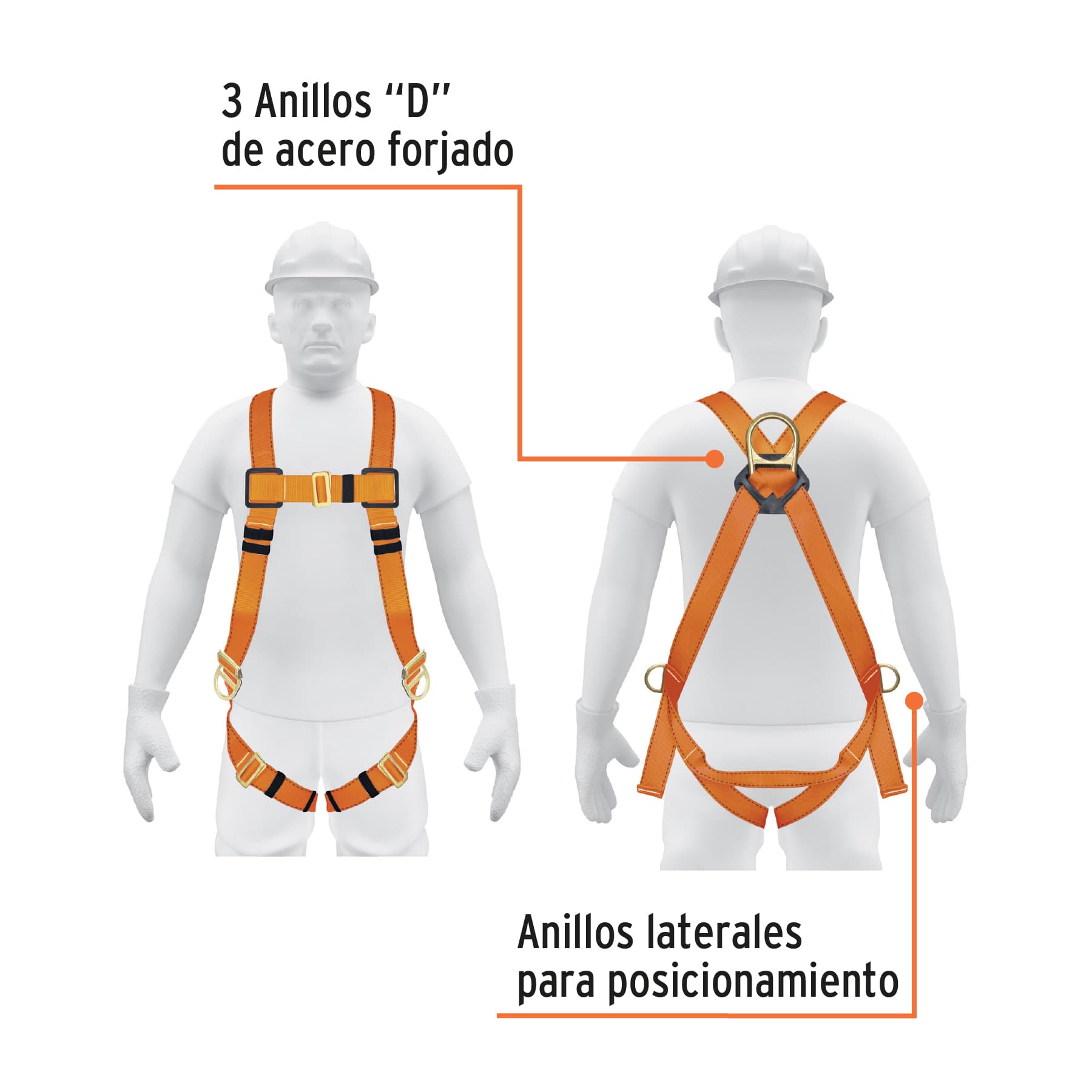 Arnés de cuerpo completo 3 anillos, laterales, ANSI, TRUPER TRUPER