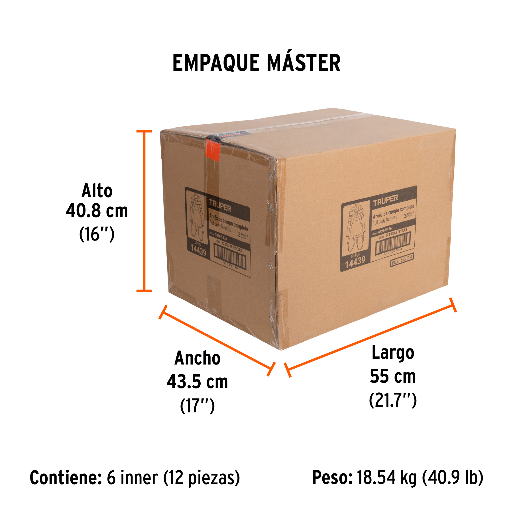 Arnés de cuerpo completo 3 anillos, laterales, ANSI, TRUPER TRUPER