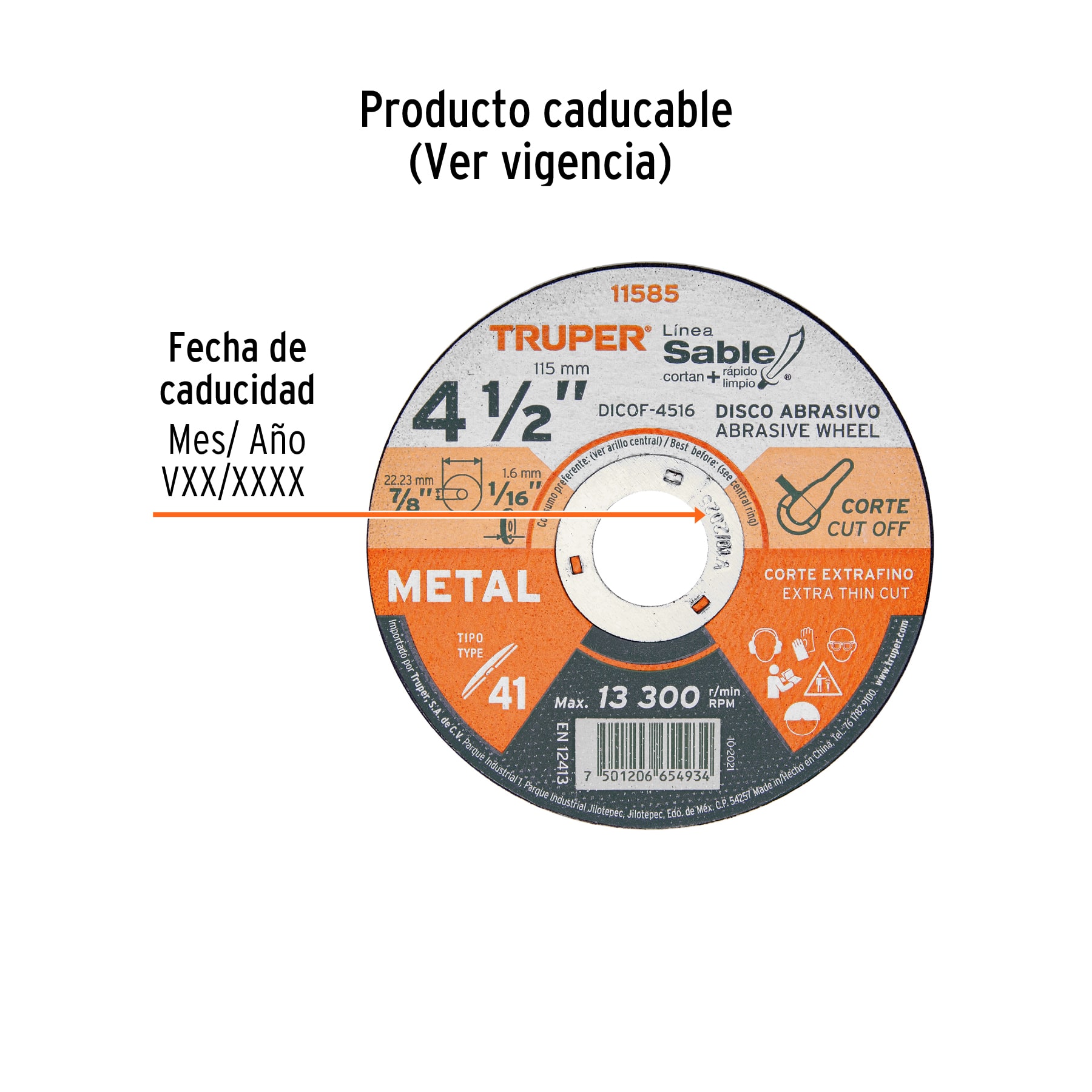 Disco abrasivo de corte preciso metal 4-1/2" x 1.6 mm TRUPER TRUPER