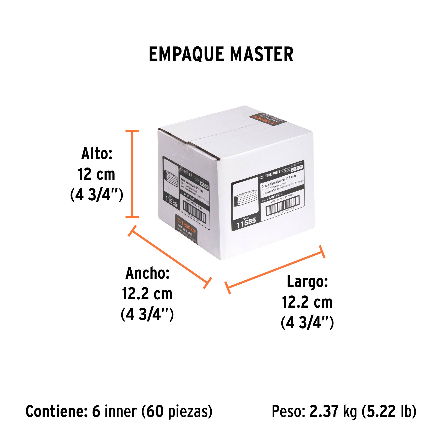 Disco abrasivo de corte preciso metal 4-1/2" x 1.6 mm TRUPER TRUPER