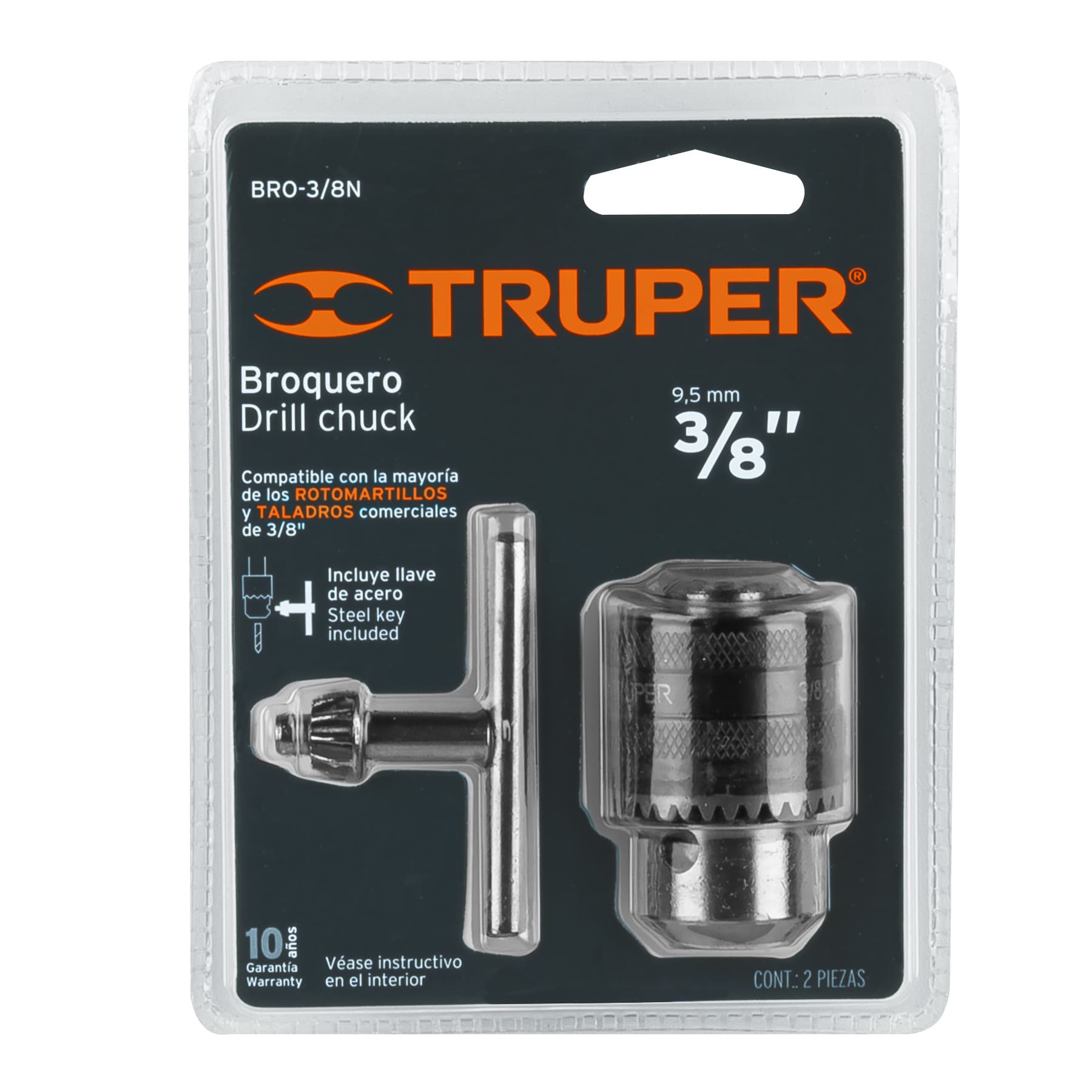 Broquero 3/8" con llave, cuerpo moleteado, TRUPER TRUPER