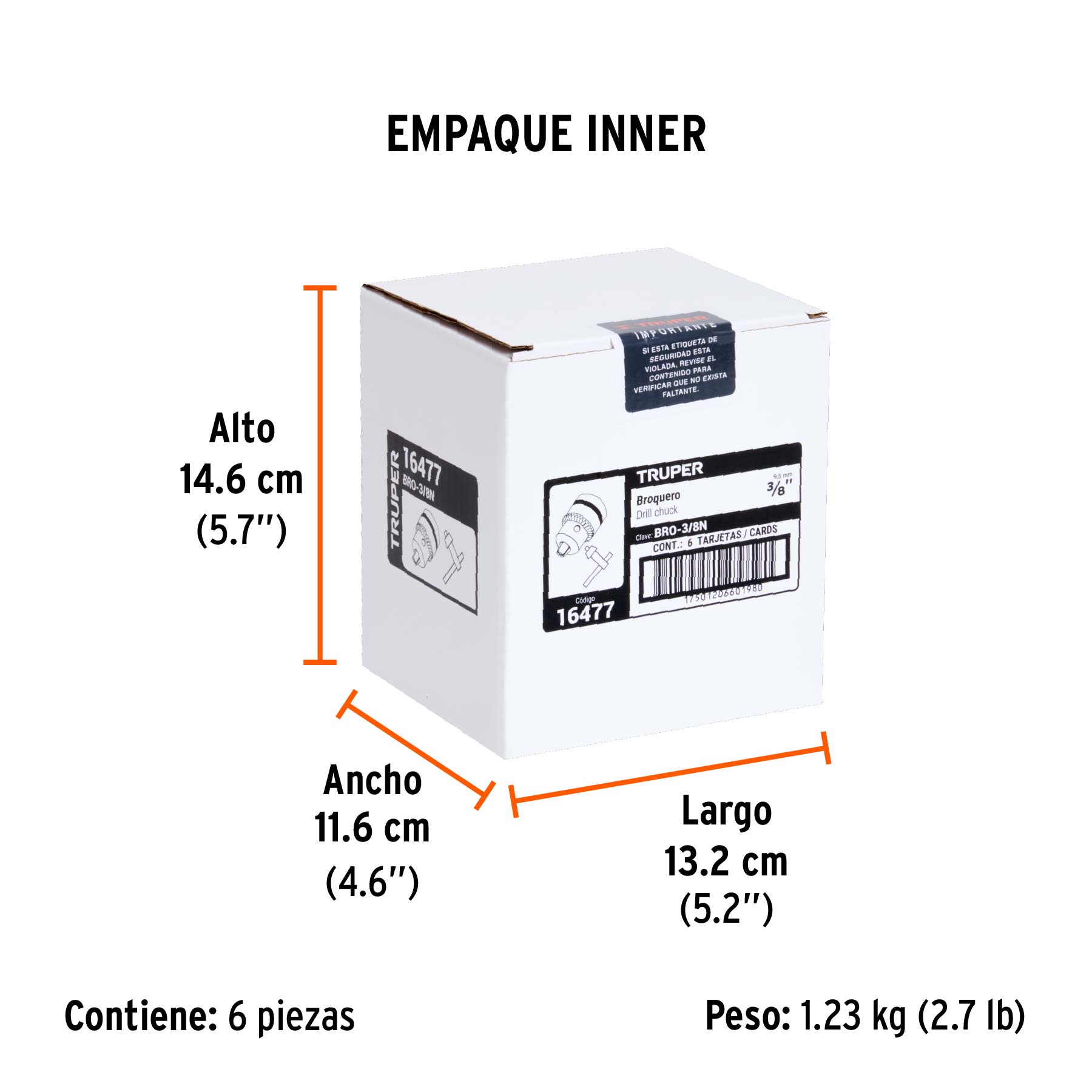 Broquero 3/8" con llave, cuerpo moleteado, TRUPER TRUPER