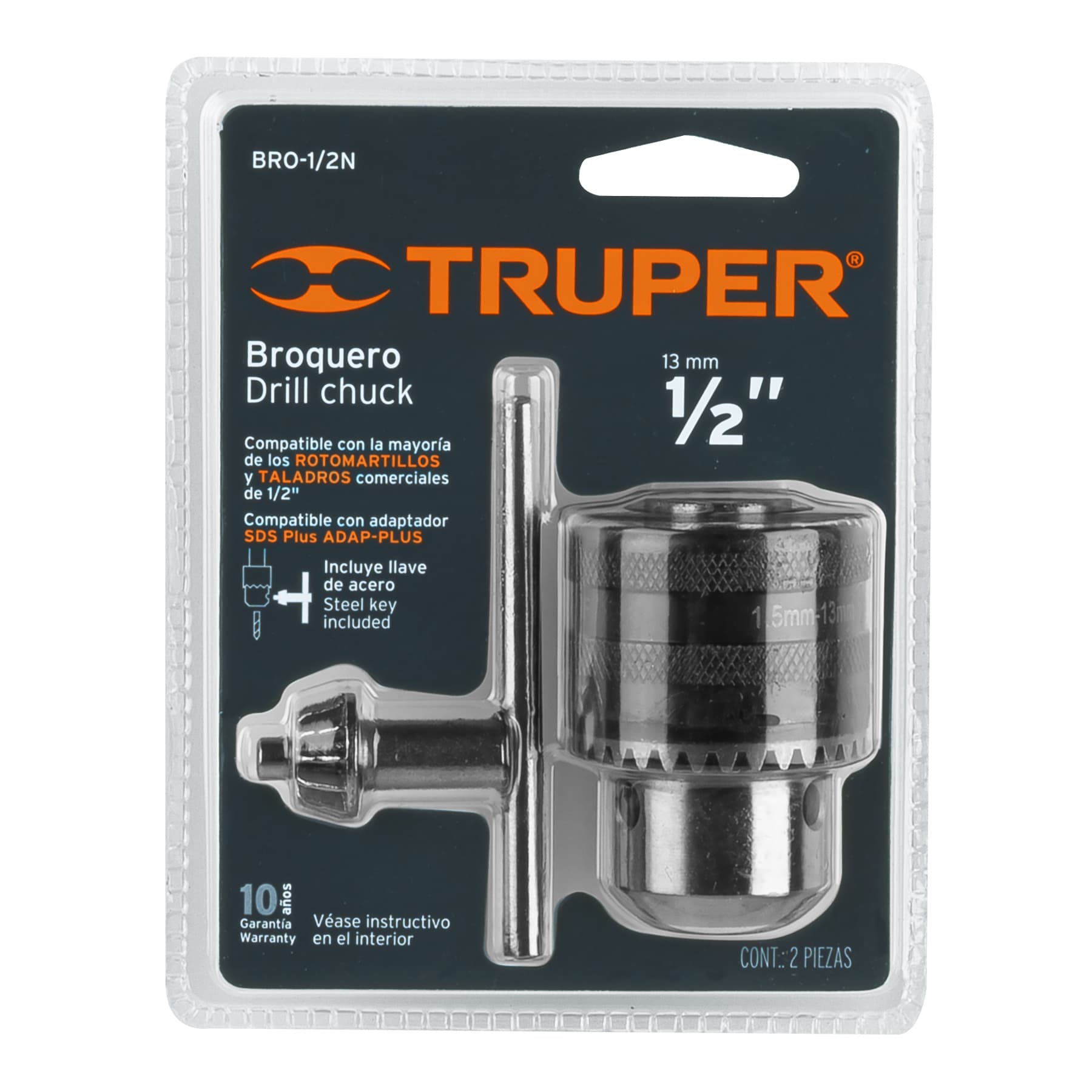 Broquero 1/2" con llave, cuerpo moleteado, TRUPER TRUPER