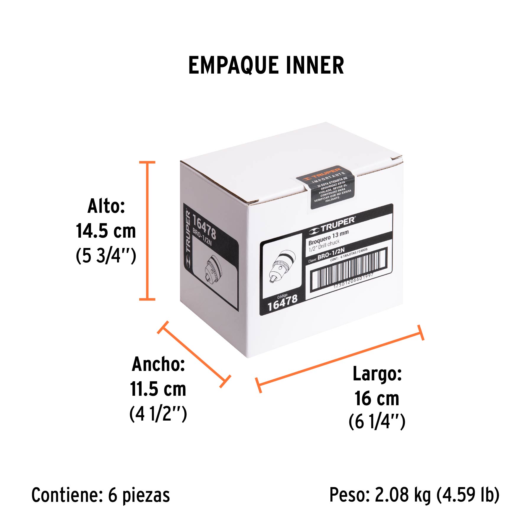 Broquero 1/2" con llave, cuerpo moleteado, TRUPER TRUPER