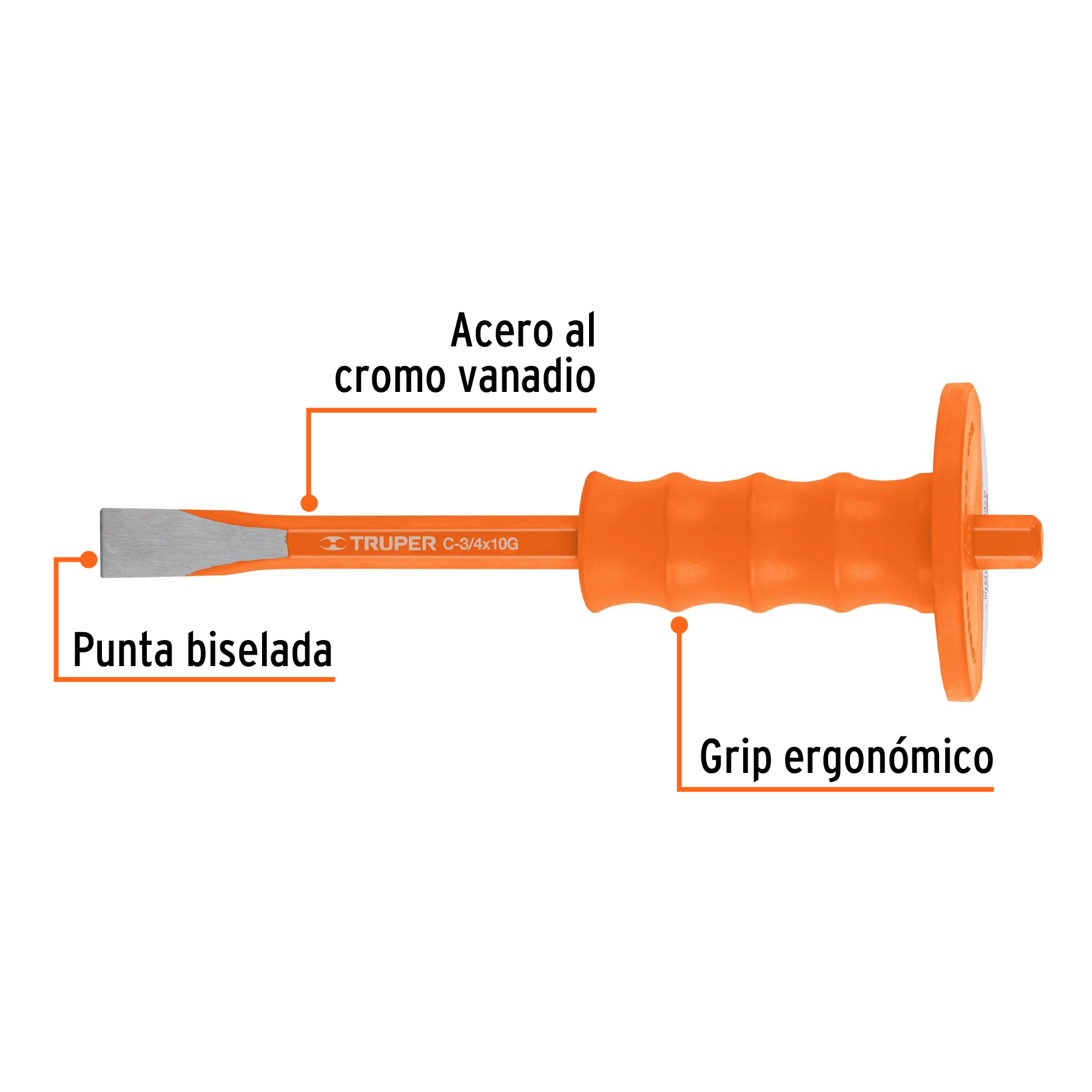Cincel de corte frío 3/4 x 10" con grip, TRUPER TRUPER