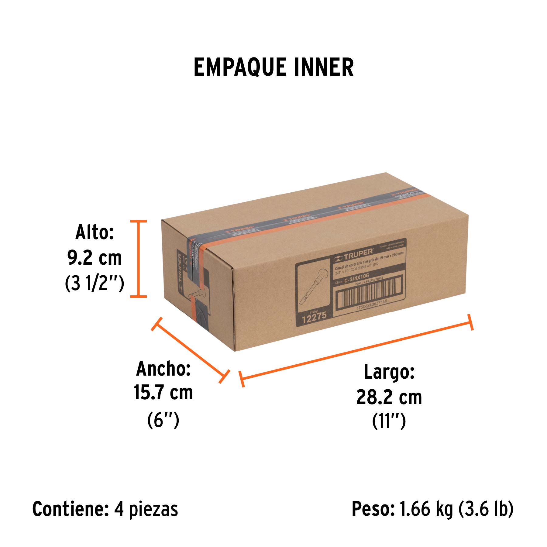 Cincel de corte frío 3/4 x 10" con grip, TRUPER TRUPER