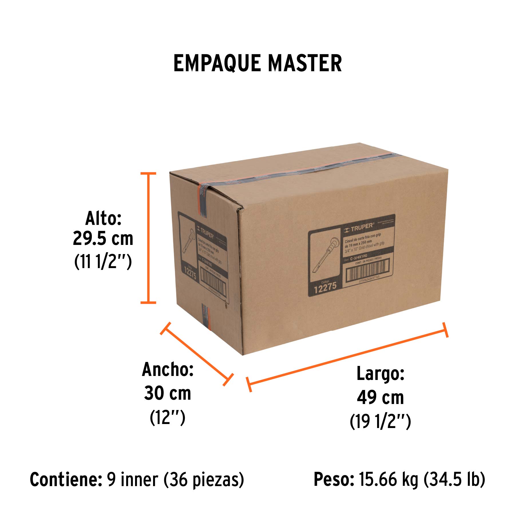 Cincel de corte frío 3/4 x 10" con grip, TRUPER TRUPER