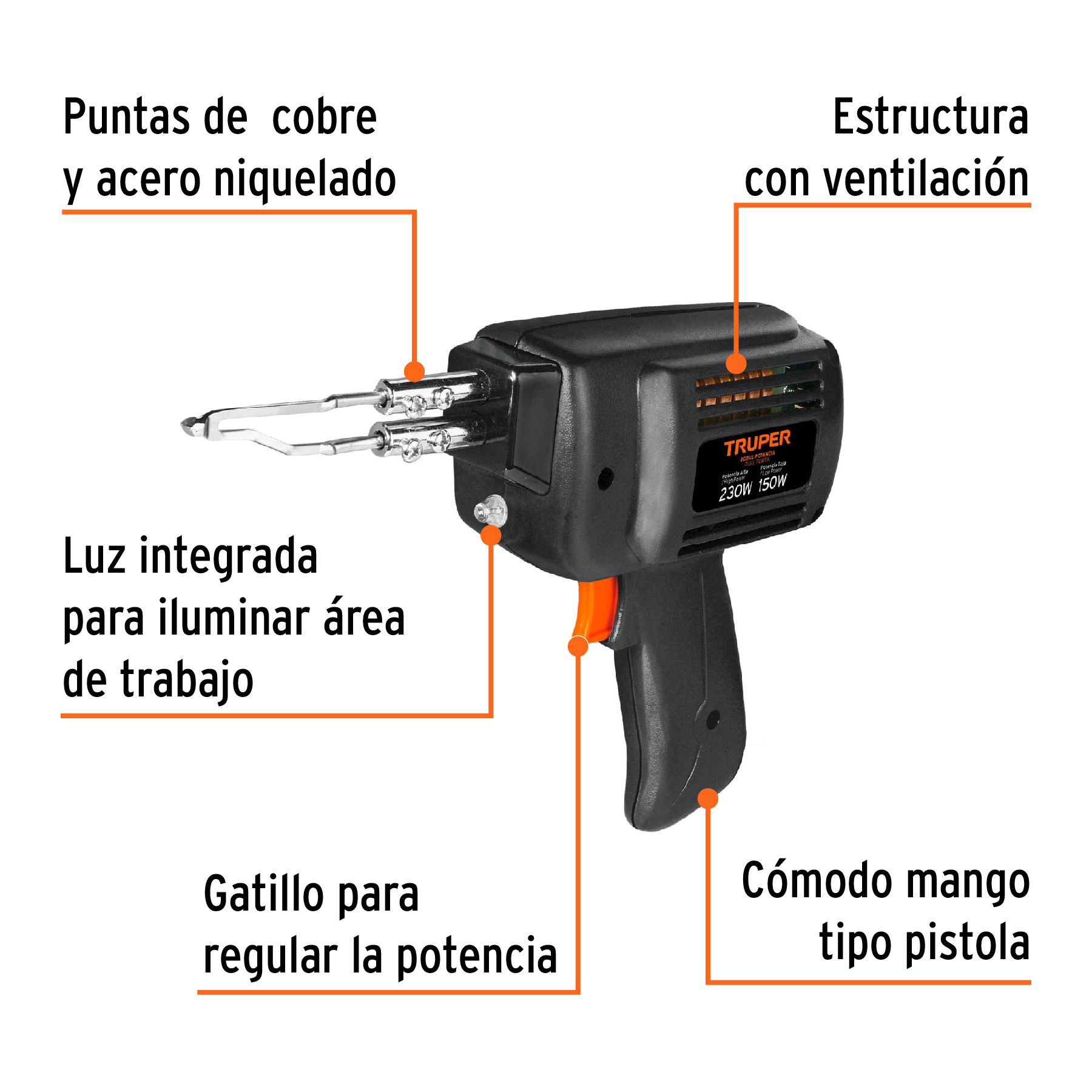 Cautín 230 W tipo pistola con 2 temperaturas, TRUPER TRUPER