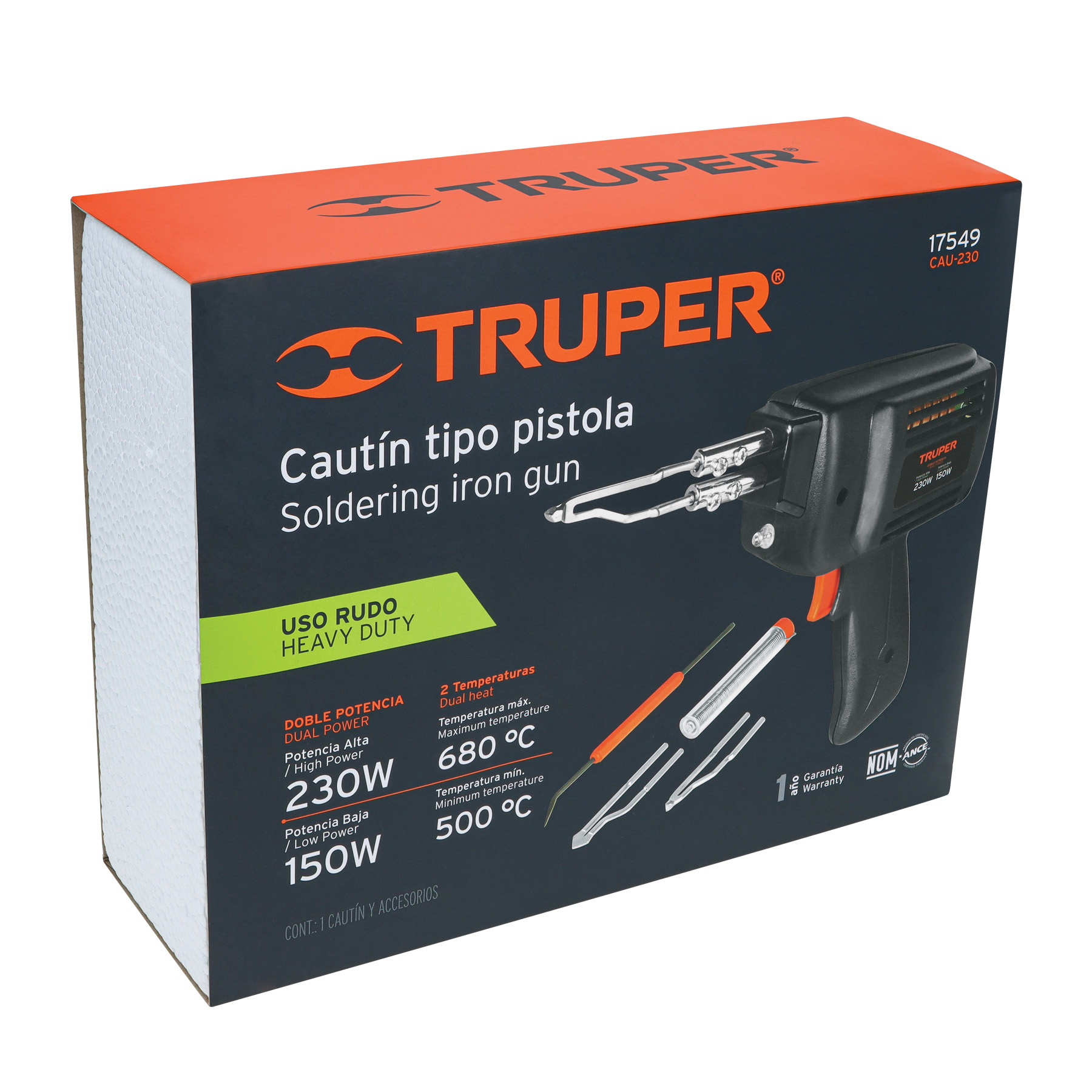 Cautín 230 W tipo pistola con 2 temperaturas, TRUPER TRUPER