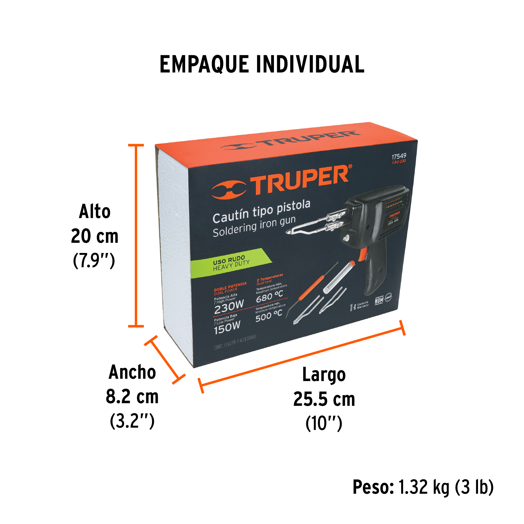 Cautín 230 W tipo pistola con 2 temperaturas, TRUPER TRUPER