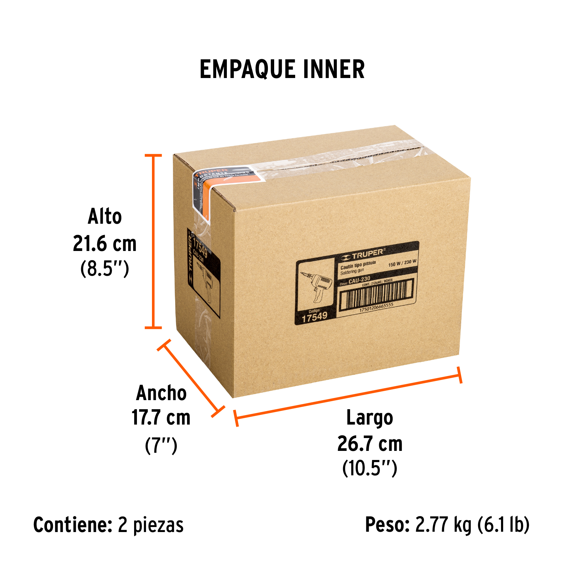Cautín 230 W tipo pistola con 2 temperaturas, TRUPER TRUPER