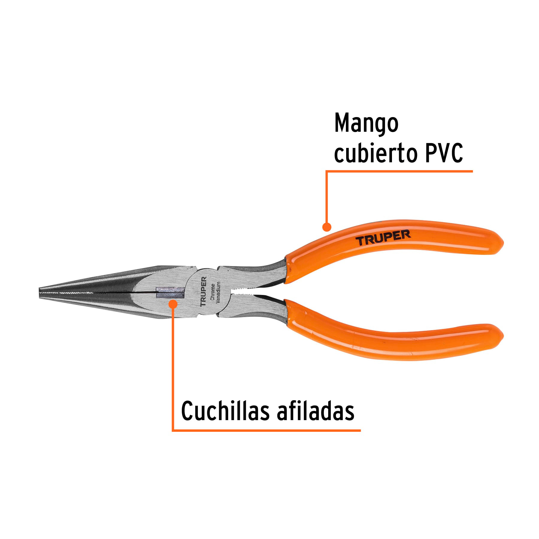 Pinza de punta y corte 7" mango de PVC, TRUPER TRUPER