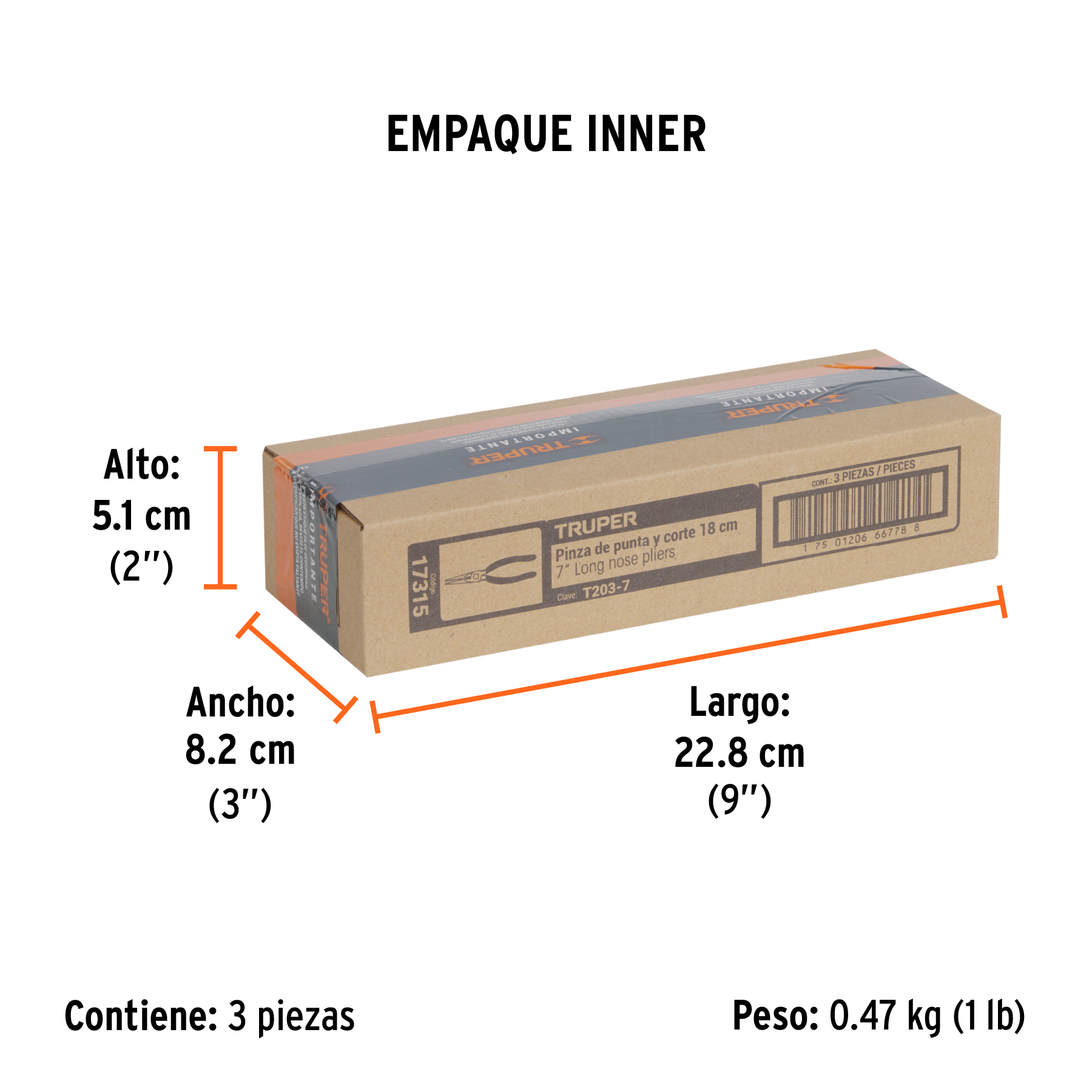 Pinza de punta y corte 7" mango de PVC, TRUPER TRUPER