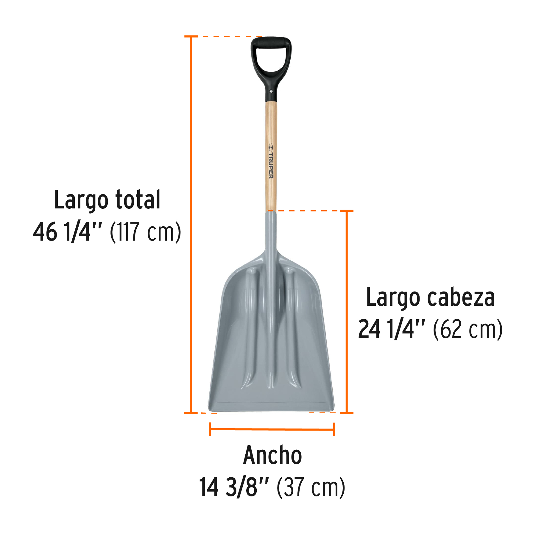 Pala sanitaria cabeza plástica, puño "Y", mango 27", TRUPER TRUPER