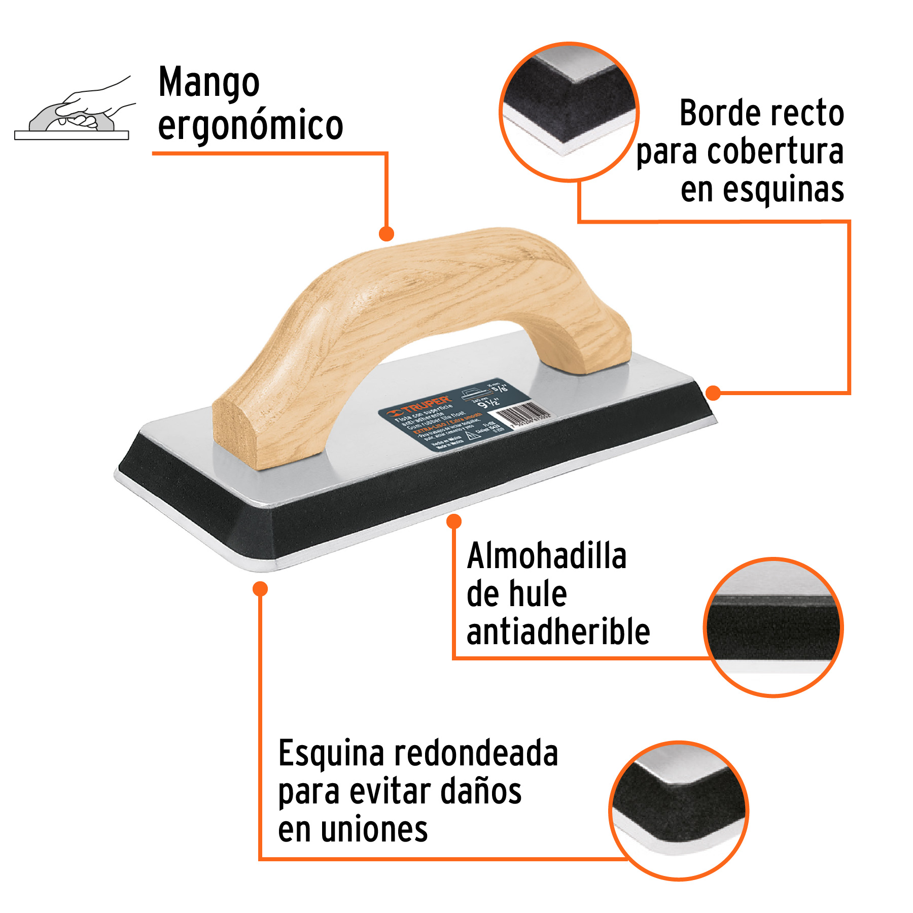 Flota de hule 9-1/2", espesor 5/8",acabado extraliso, TRUPER TRUPER