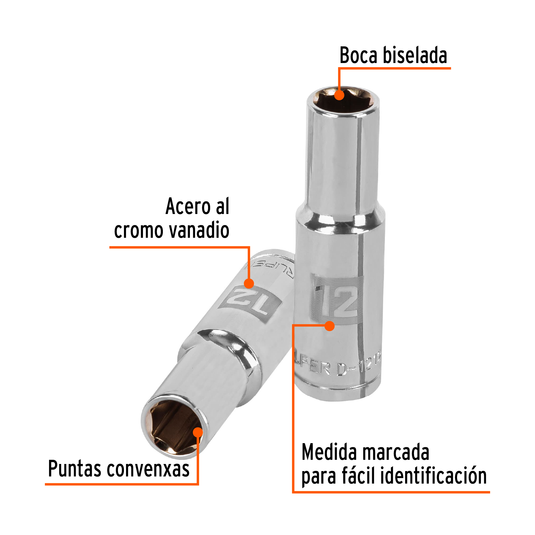 Dado largo de 12 mm, 6 puntas, cuadro 1/2", TRUPER TRUPER