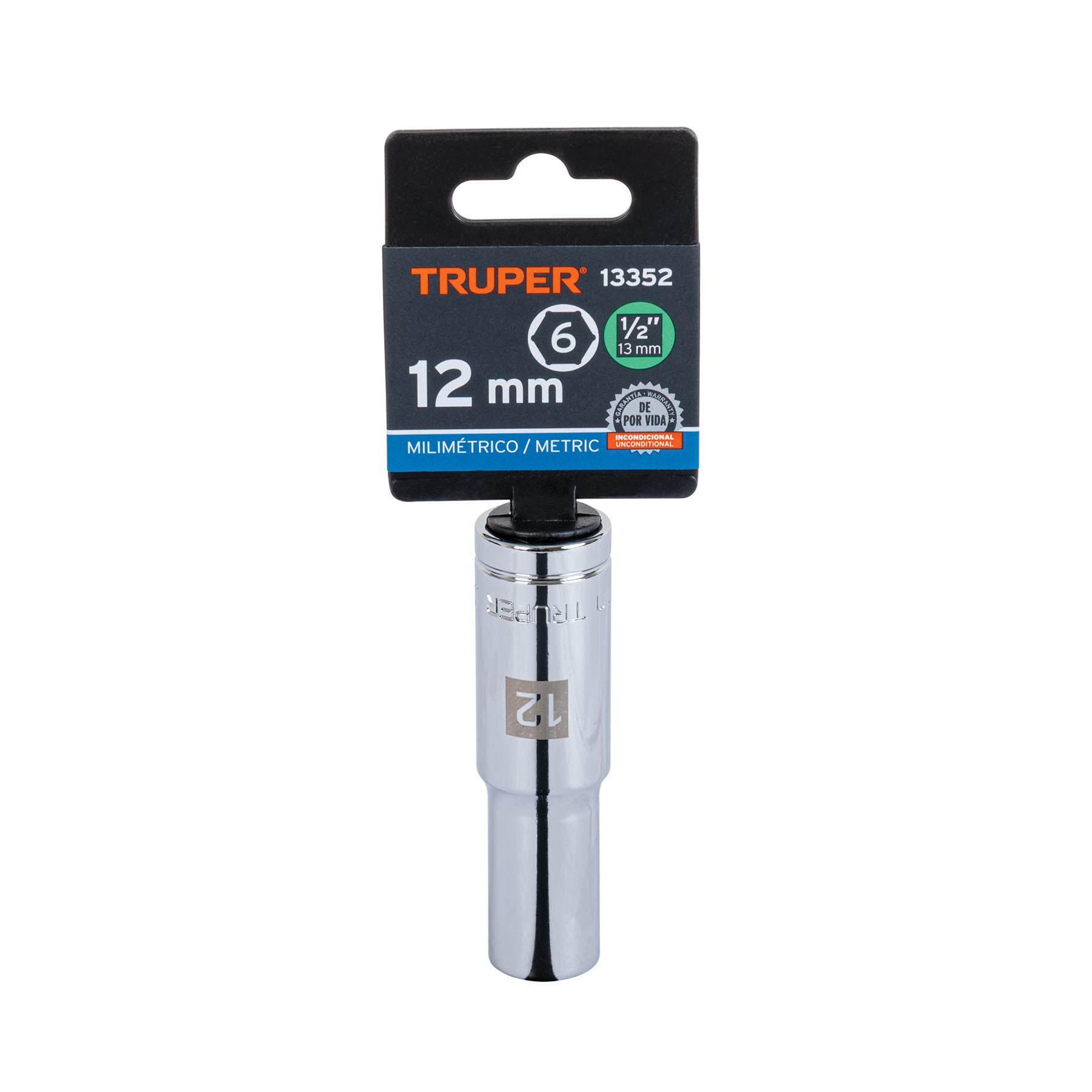Dado largo de 12 mm, 6 puntas, cuadro 1/2", TRUPER TRUPER