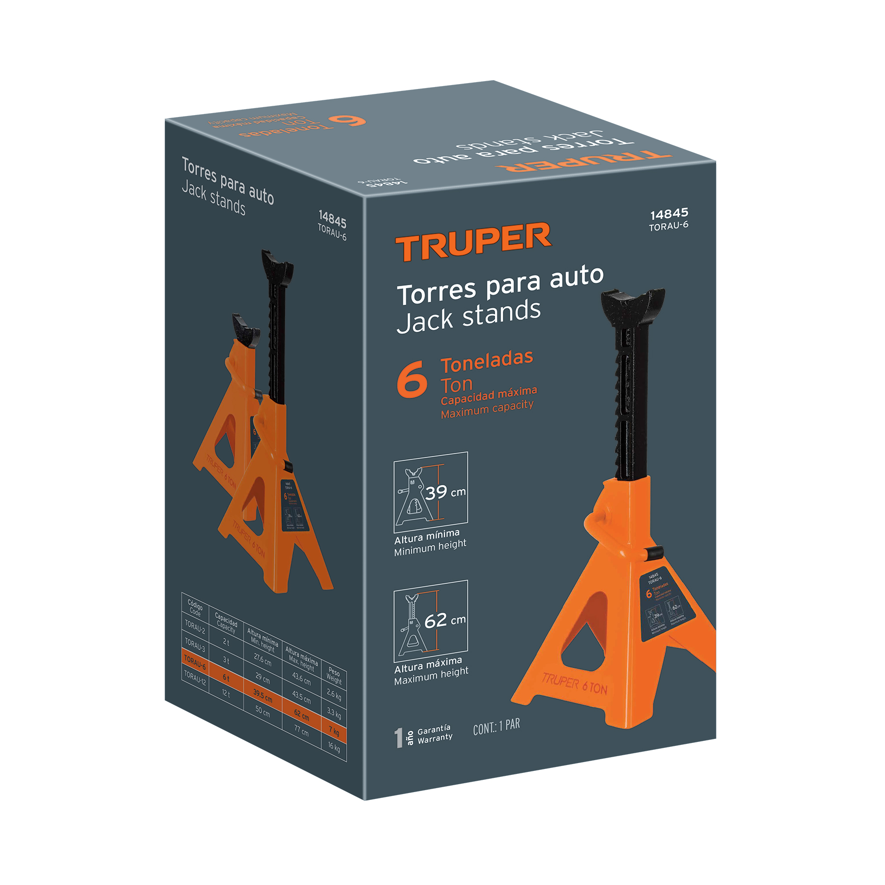 Caja con 2 torres de 6 ton para auto, TRUPER TRUPER