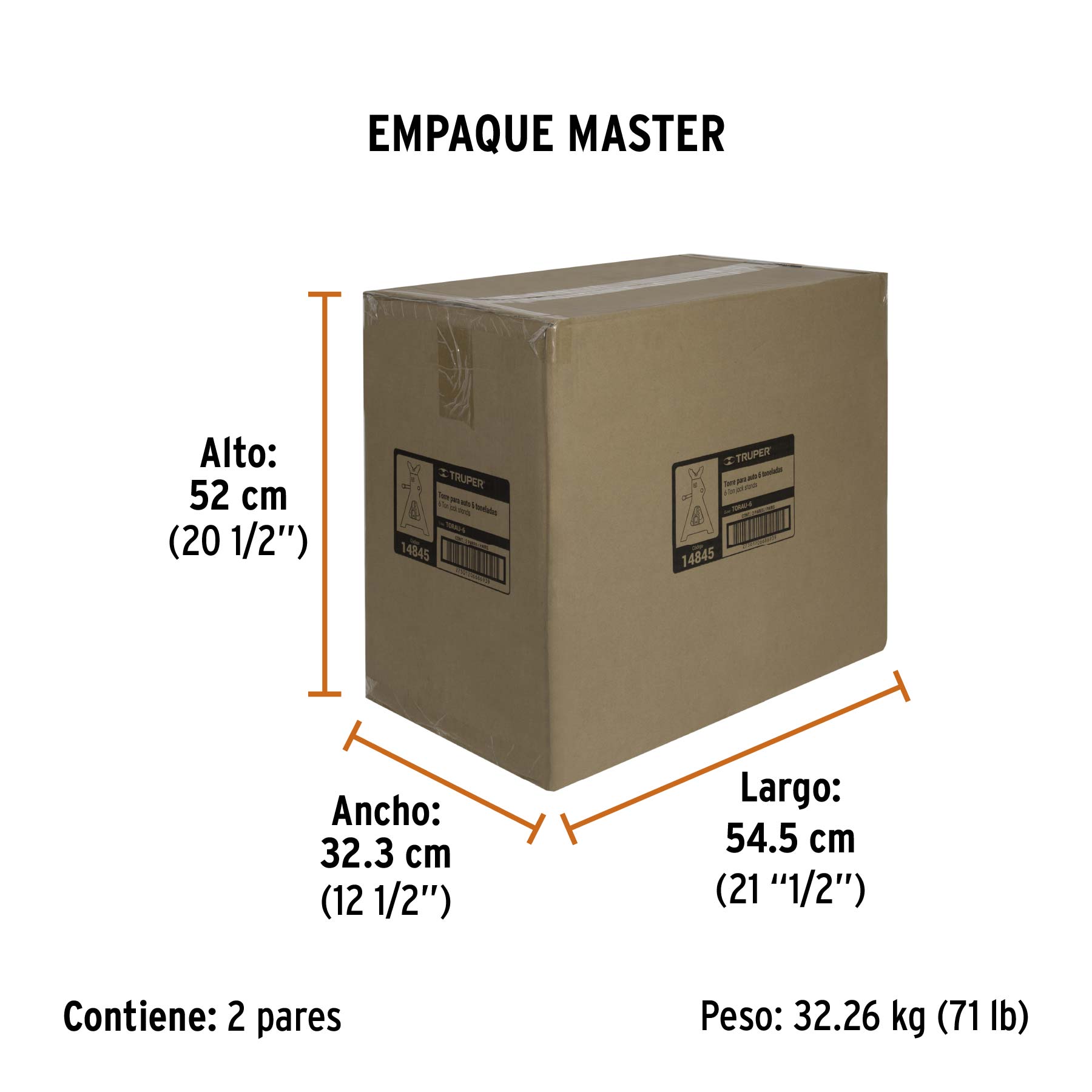 Caja con 2 torres de 6 ton para auto, TRUPER TRUPER