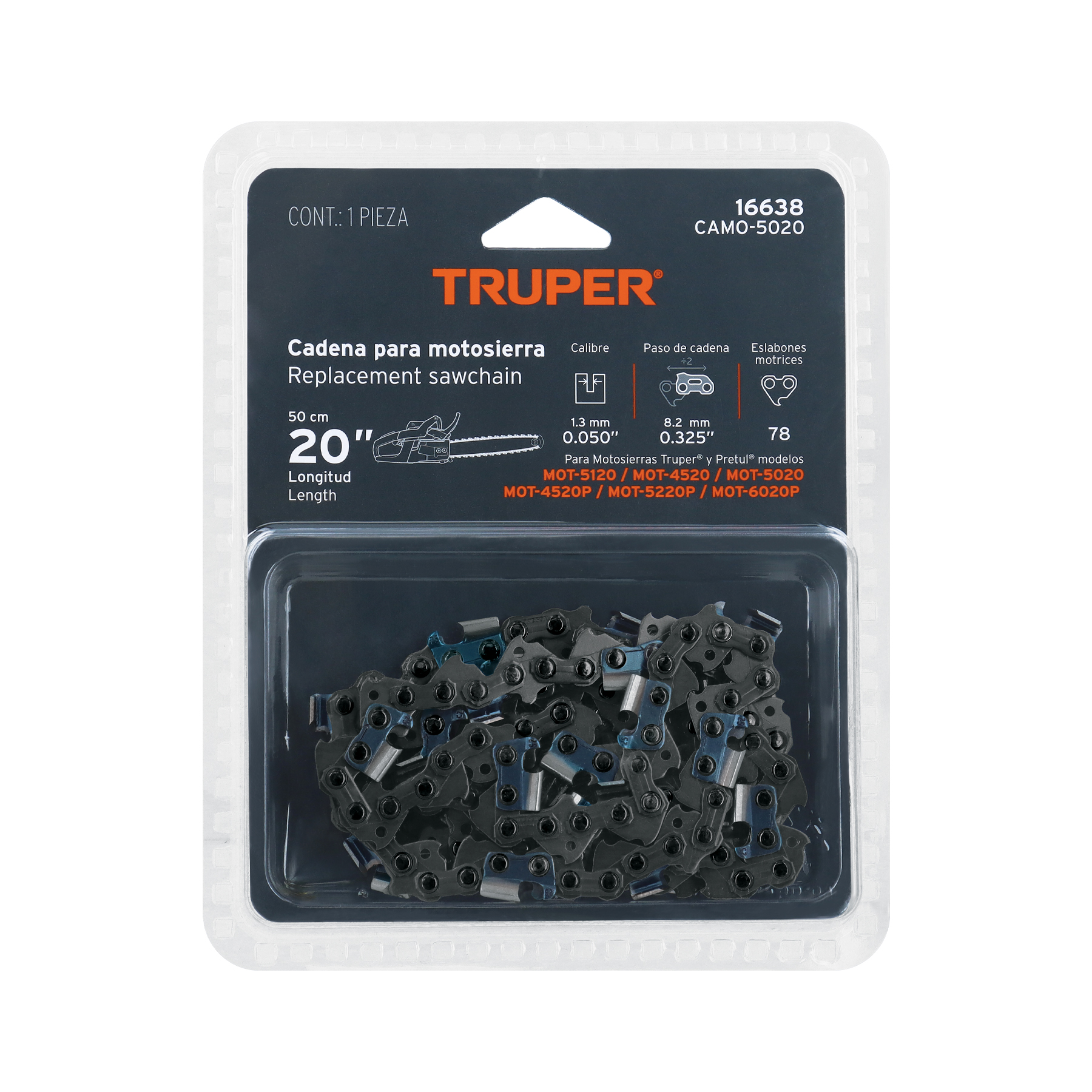 Cadena repuesto 20" para motosierra a gasolina 50cc, TRUPER TRUPER