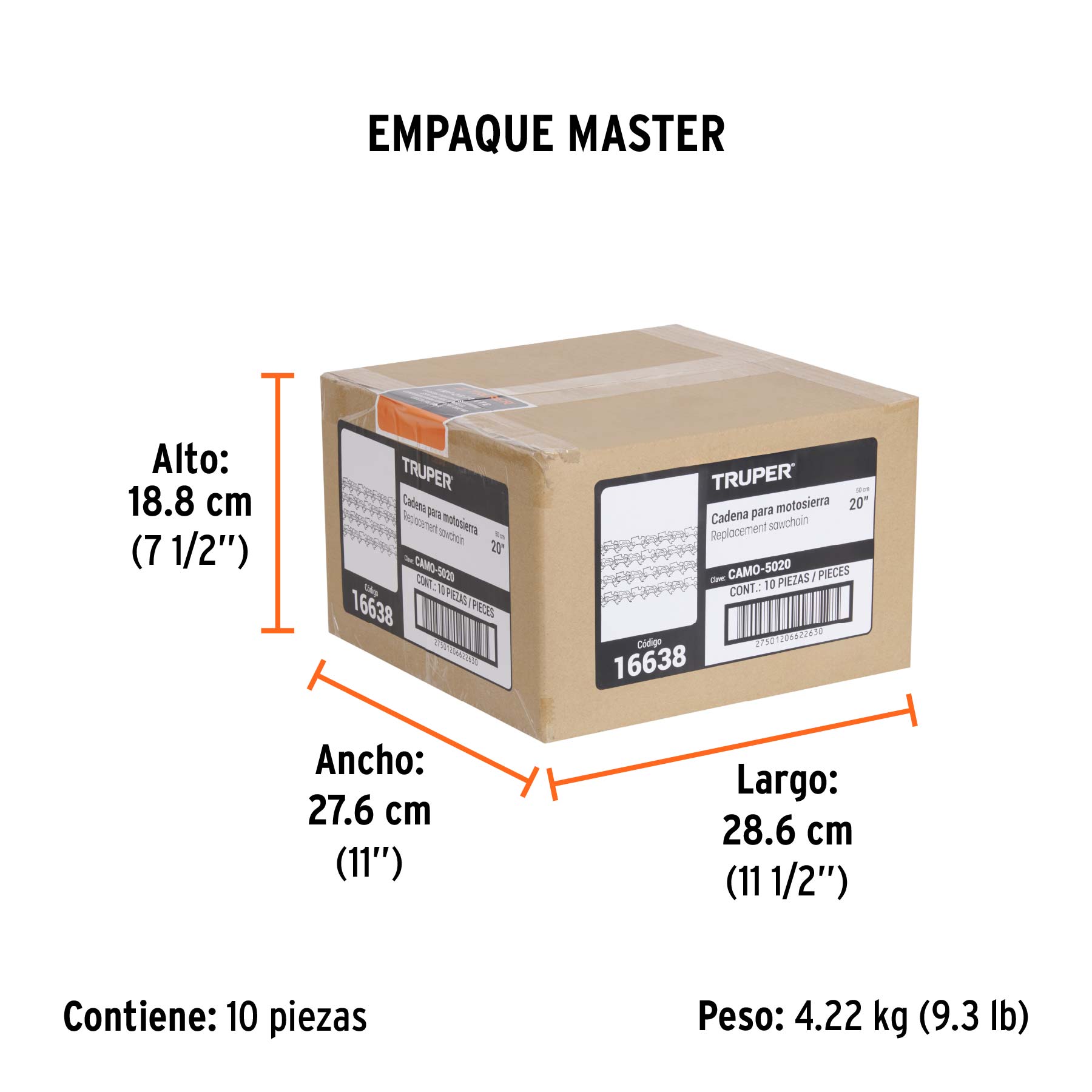 Cadena repuesto 20" para motosierra a gasolina 50cc, TRUPER TRUPER