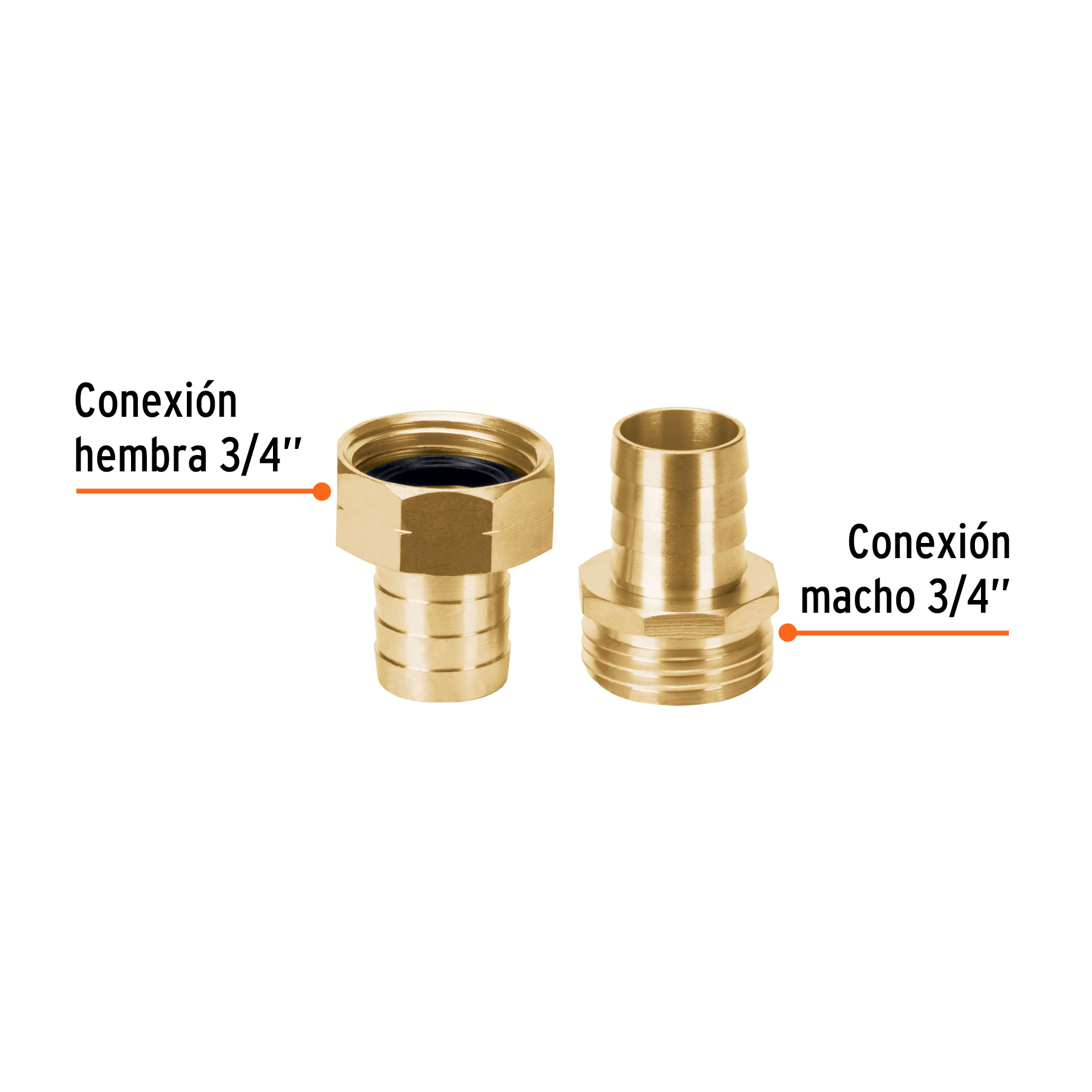 Conectores 3/4" macho y hembra de latón sólido para manguera TRUPER