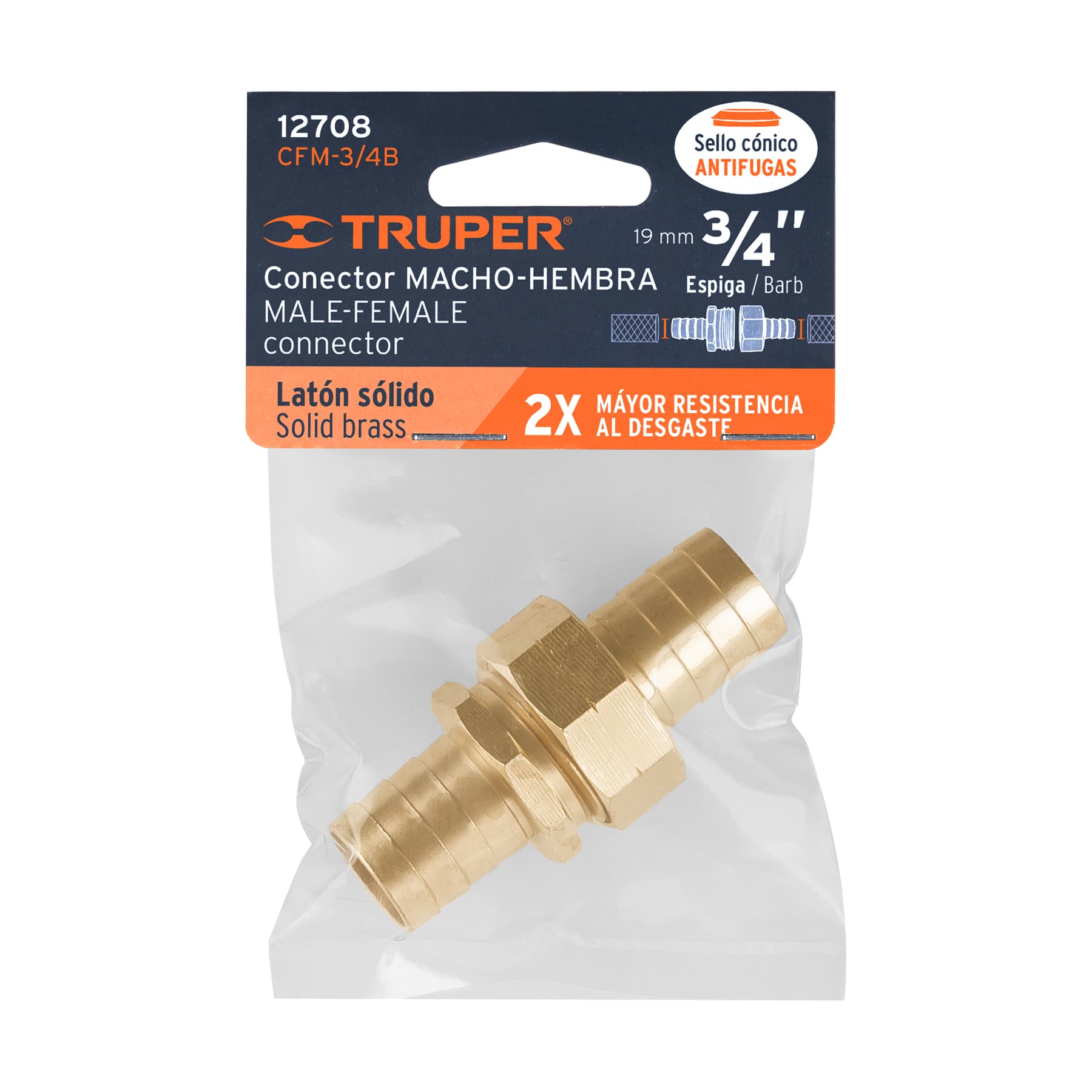Conectores 3/4" macho y hembra de latón sólido para manguera TRUPER