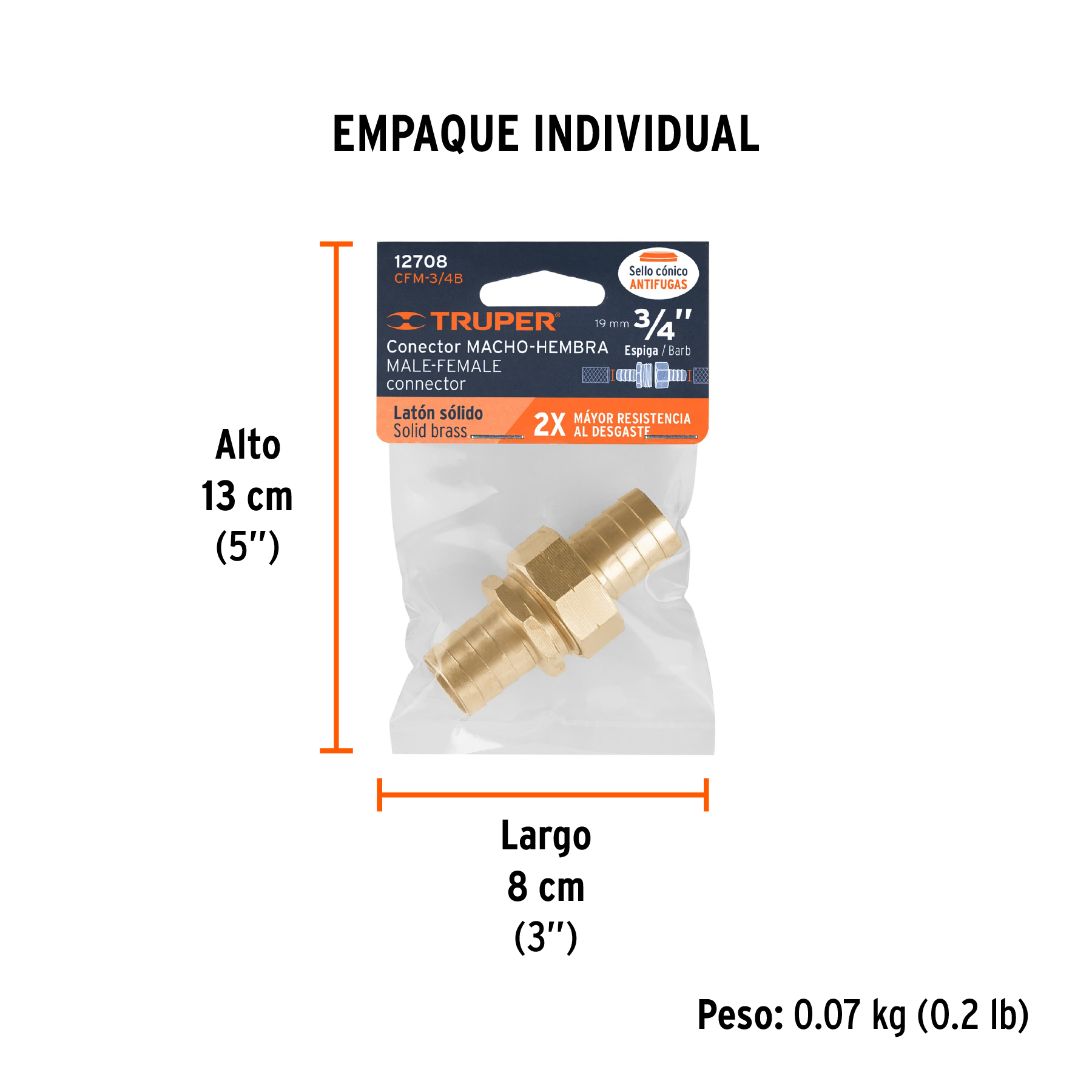 Conectores 3/4" macho y hembra de latón sólido para manguera TRUPER