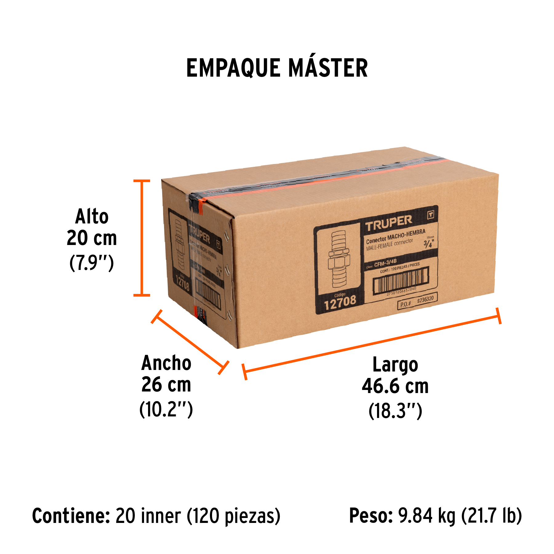 Conectores 3/4" macho y hembra de latón sólido para manguera TRUPER