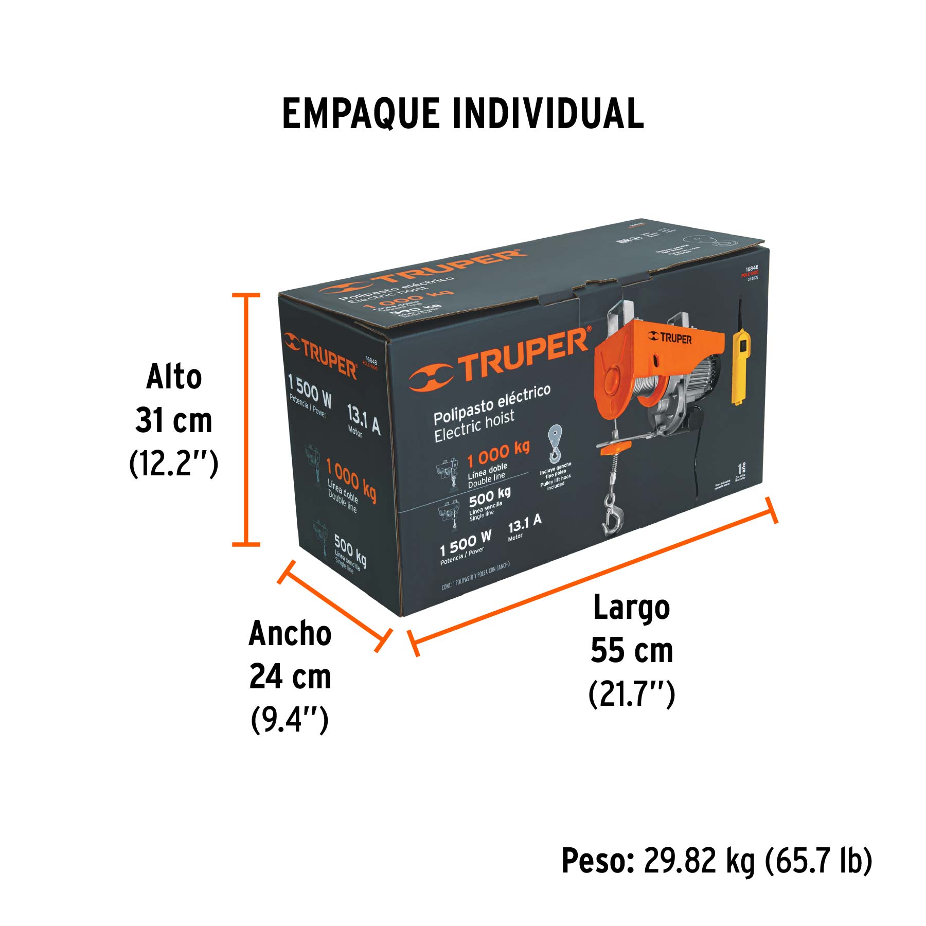 Polipasto eléctrico de 1000 kg, TRUPER TRUPER