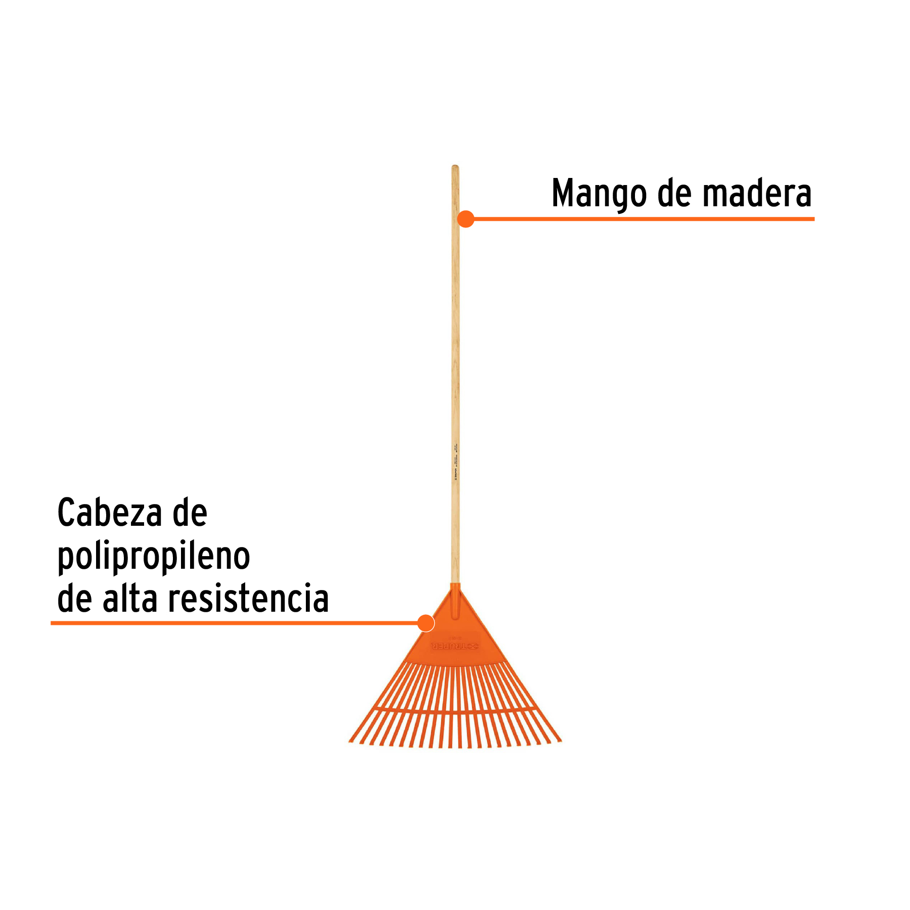 Escoba plástica para jardín, flexible, 22 dientes, mango 48" TRUPER