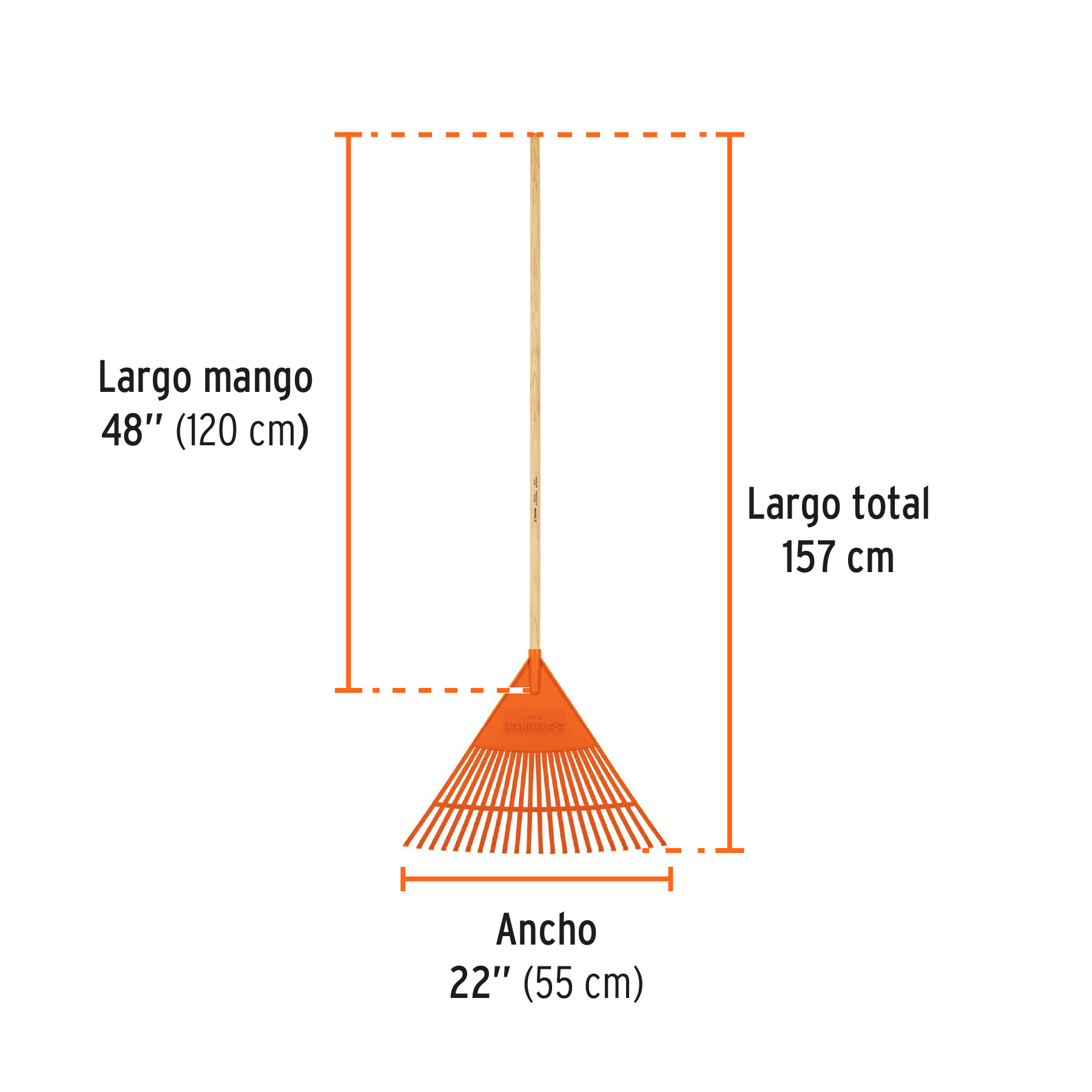 Escoba plástica para jardín, flexible, 22 dientes, mango 48" TRUPER