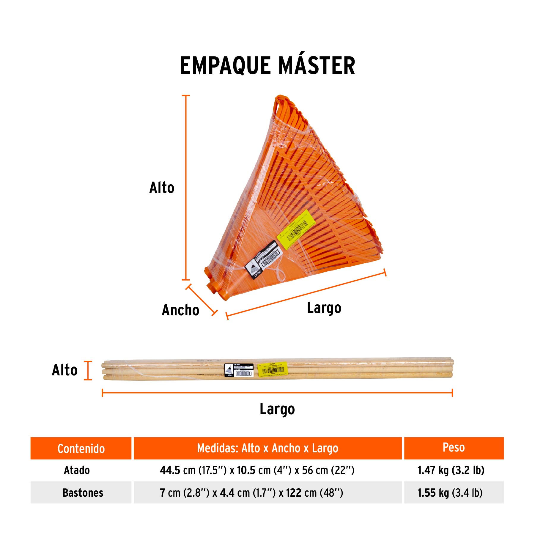 Escoba plástica para jardín, flexible, 22 dientes, mango 48" TRUPER