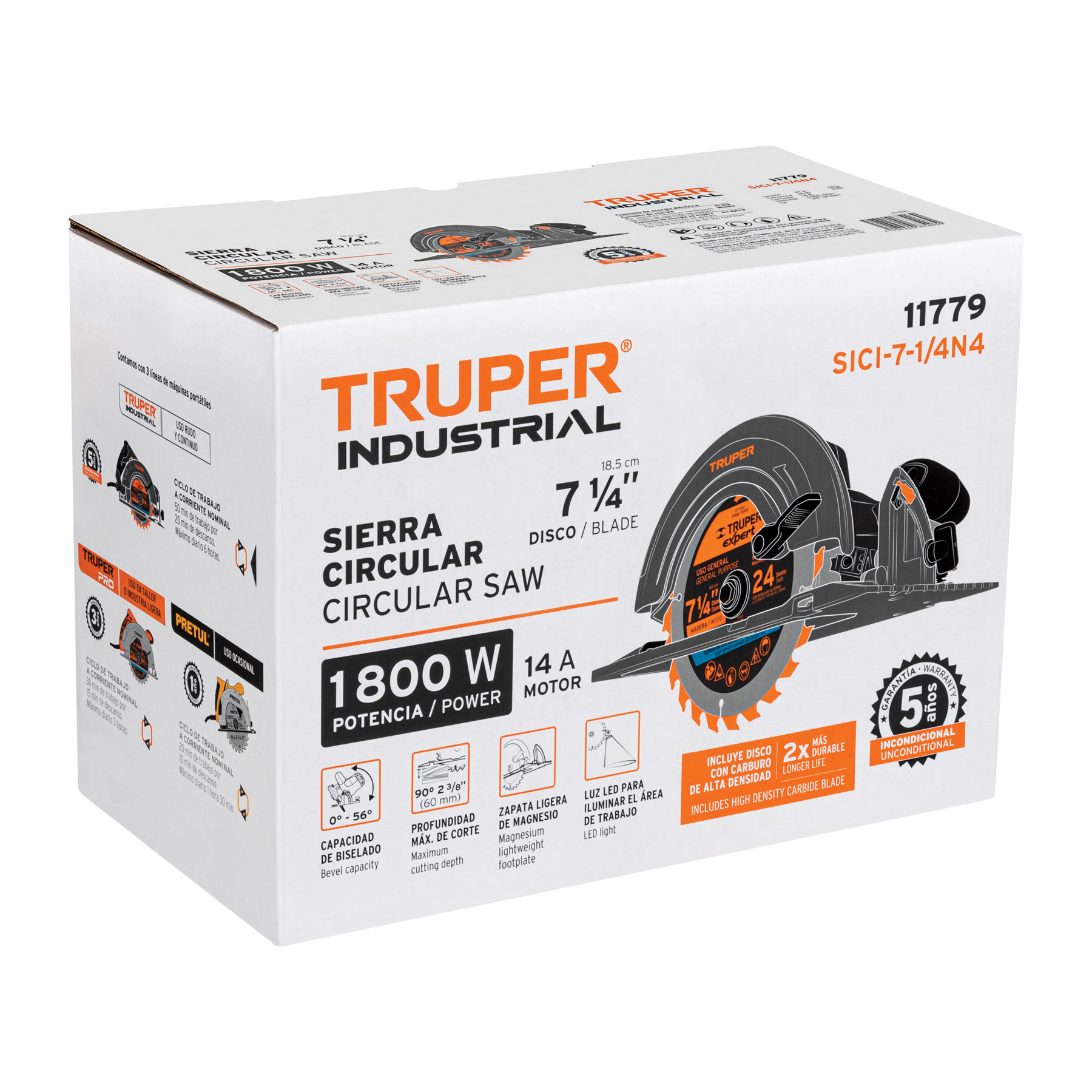 Sierra circular 7-1/4", 1800W, TRUPER INDUSTRIAL TRUPER