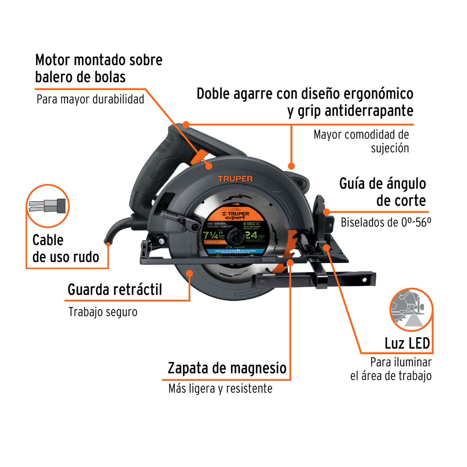 Sierra circular 7-1/4", 1800W, TRUPER INDUSTRIAL TRUPER