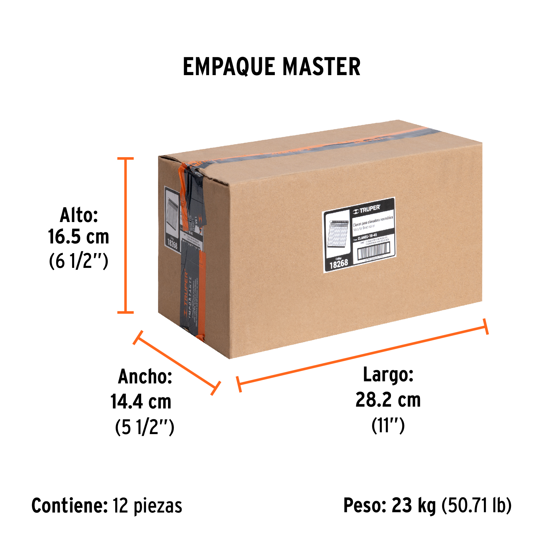 Caja con 5000 clavos calibre 18, 45 mm para CLNE-18, TRUPER TRUPER