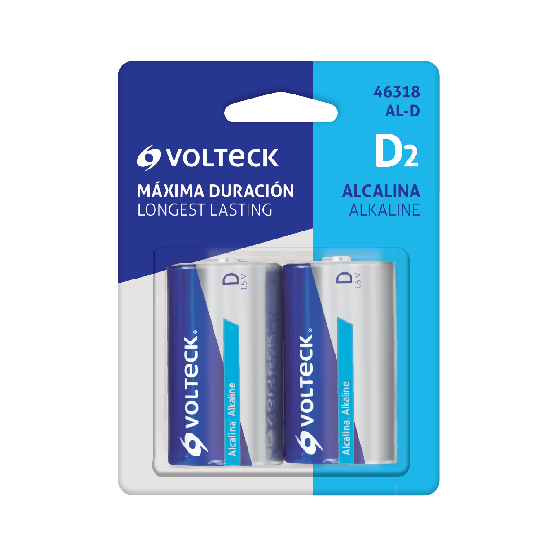 Blíster con 2 pilas alcalinas D, VOLTECK TRUPER