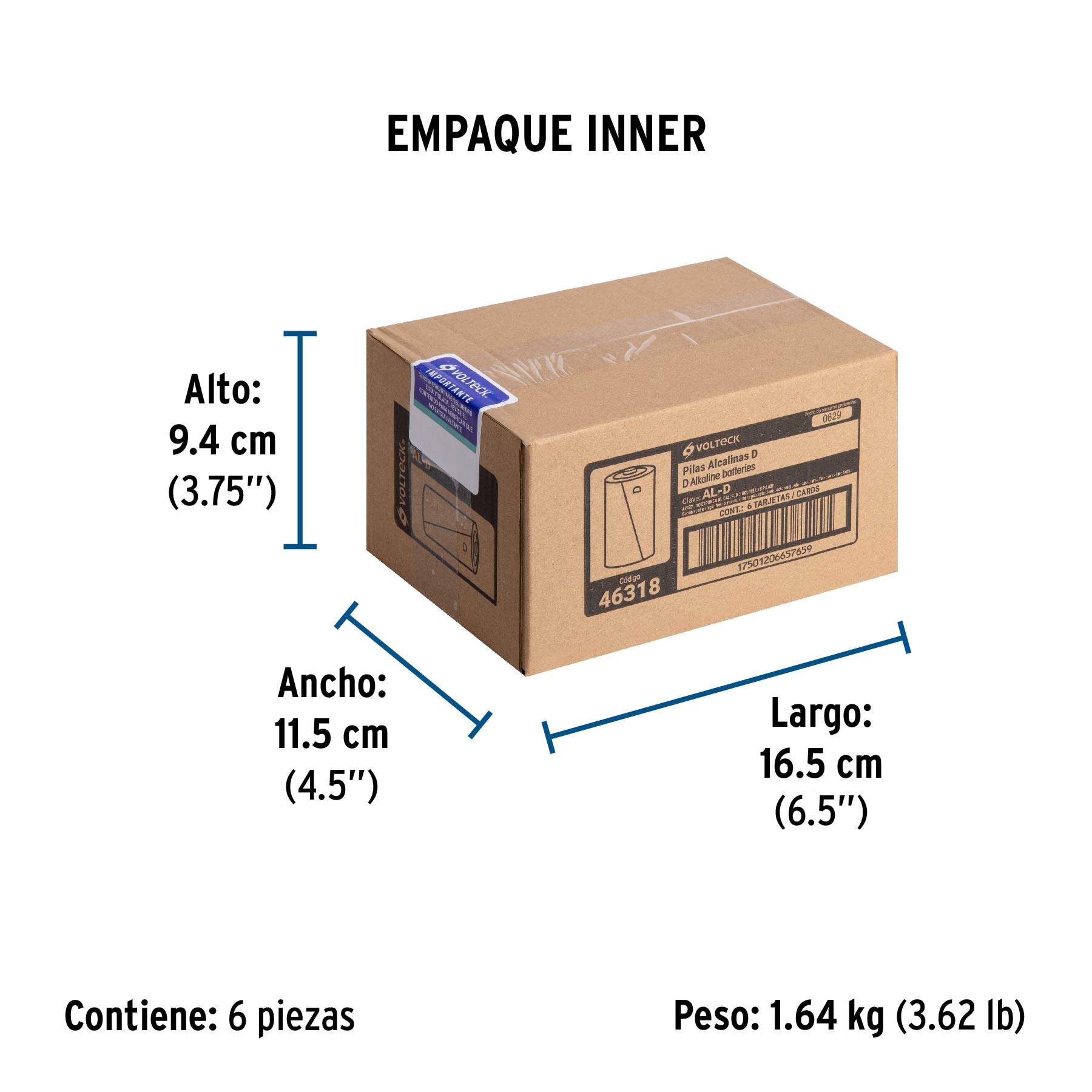 Blíster con 2 pilas alcalinas D, VOLTECK TRUPER