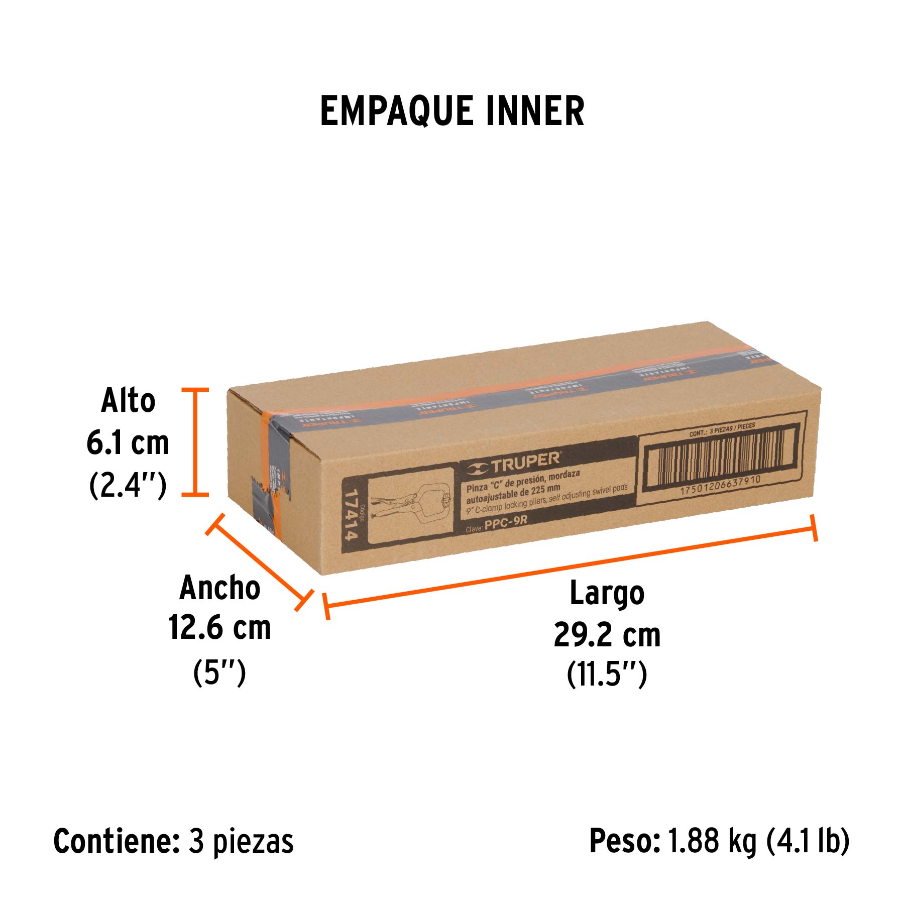 Pinza de presión 9" tipo "C" con mordaza autoajustable TRUPER