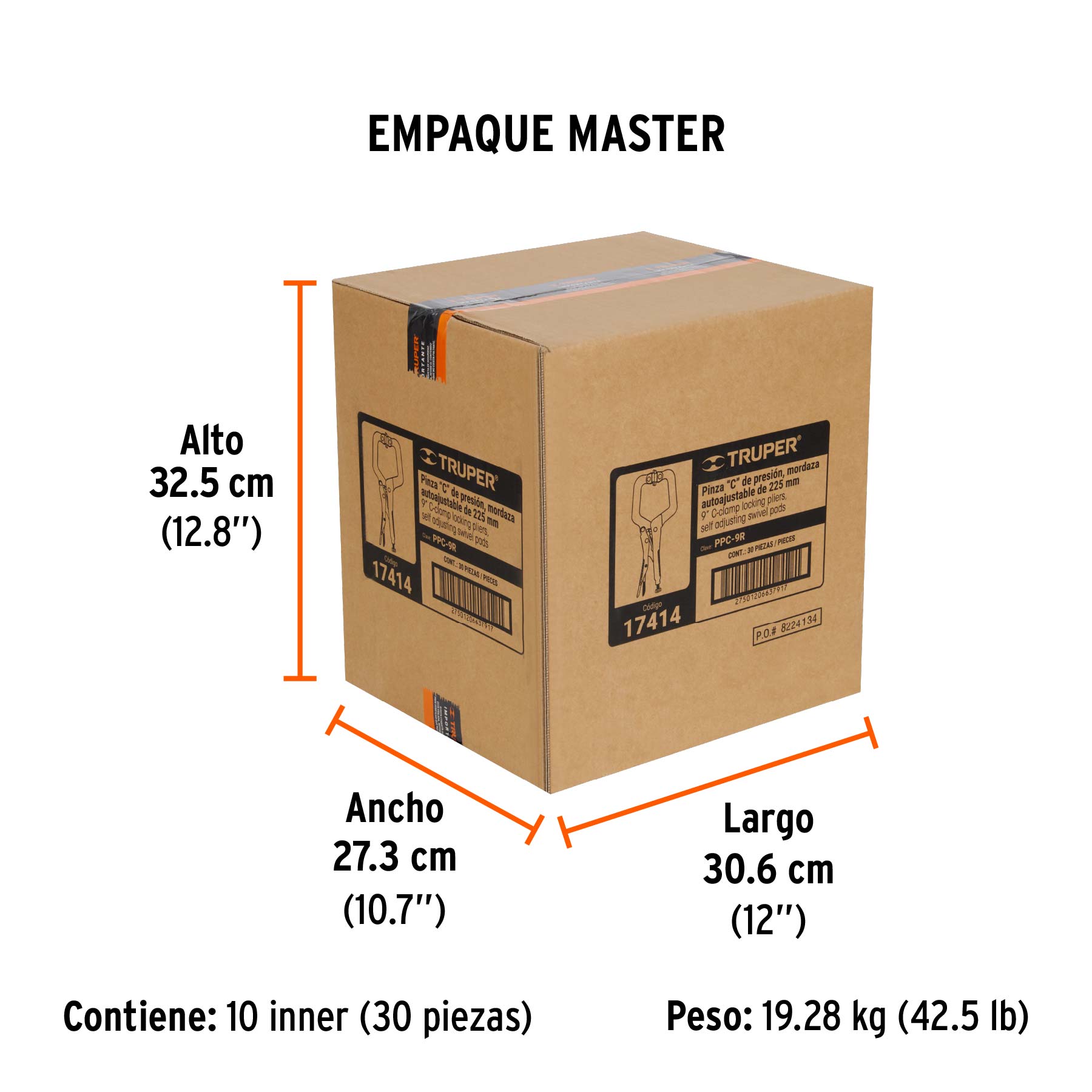 Pinza de presión 9" tipo "C" con mordaza autoajustable TRUPER