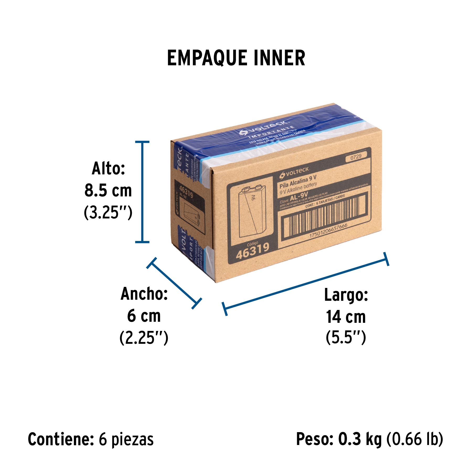 Blíster con 1 pila alcalina 9V, VOLTECK TRUPER