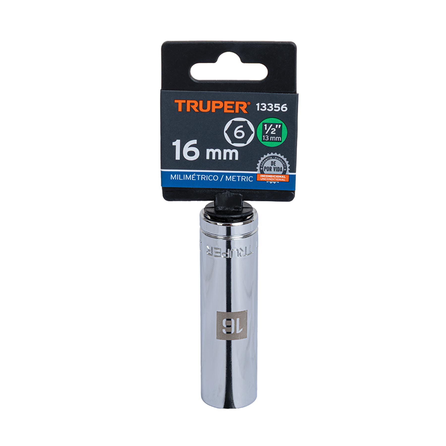 Dado largo de 16 mm, 6 puntas, cuadro 1/2", TRUPER TRUPER