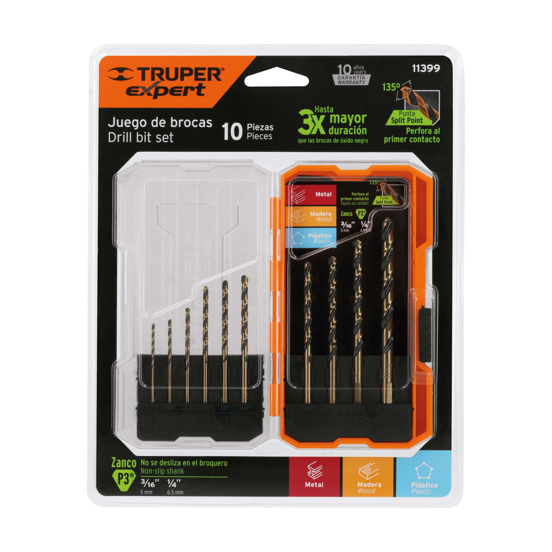 Juego de 10 brocas HSS para metal en estuche, TRUPER EXPERT TRUPER
